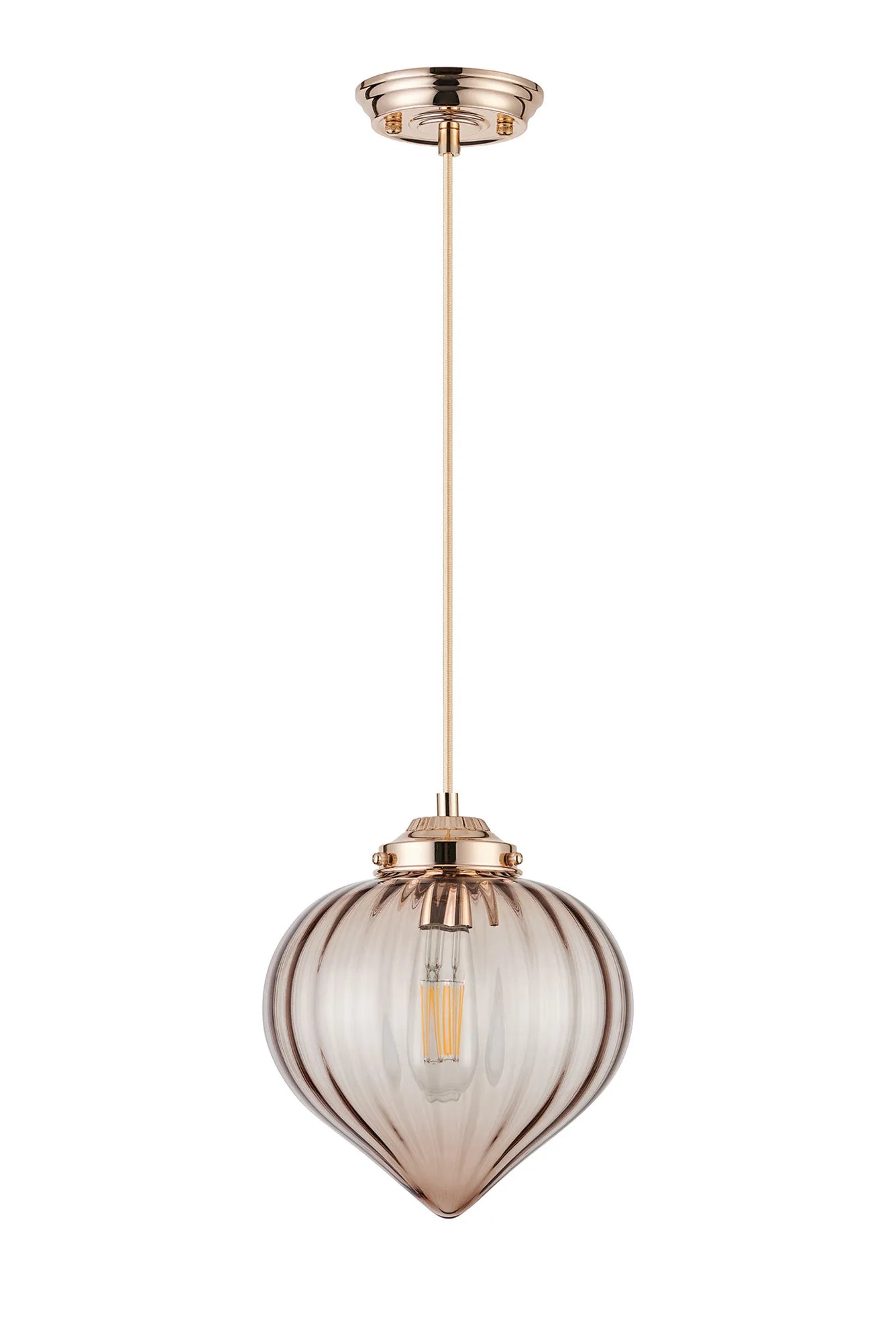 Grove Single Pendant with Flower Bud Shade - French Gold & Gold Braided Cable & Cognac