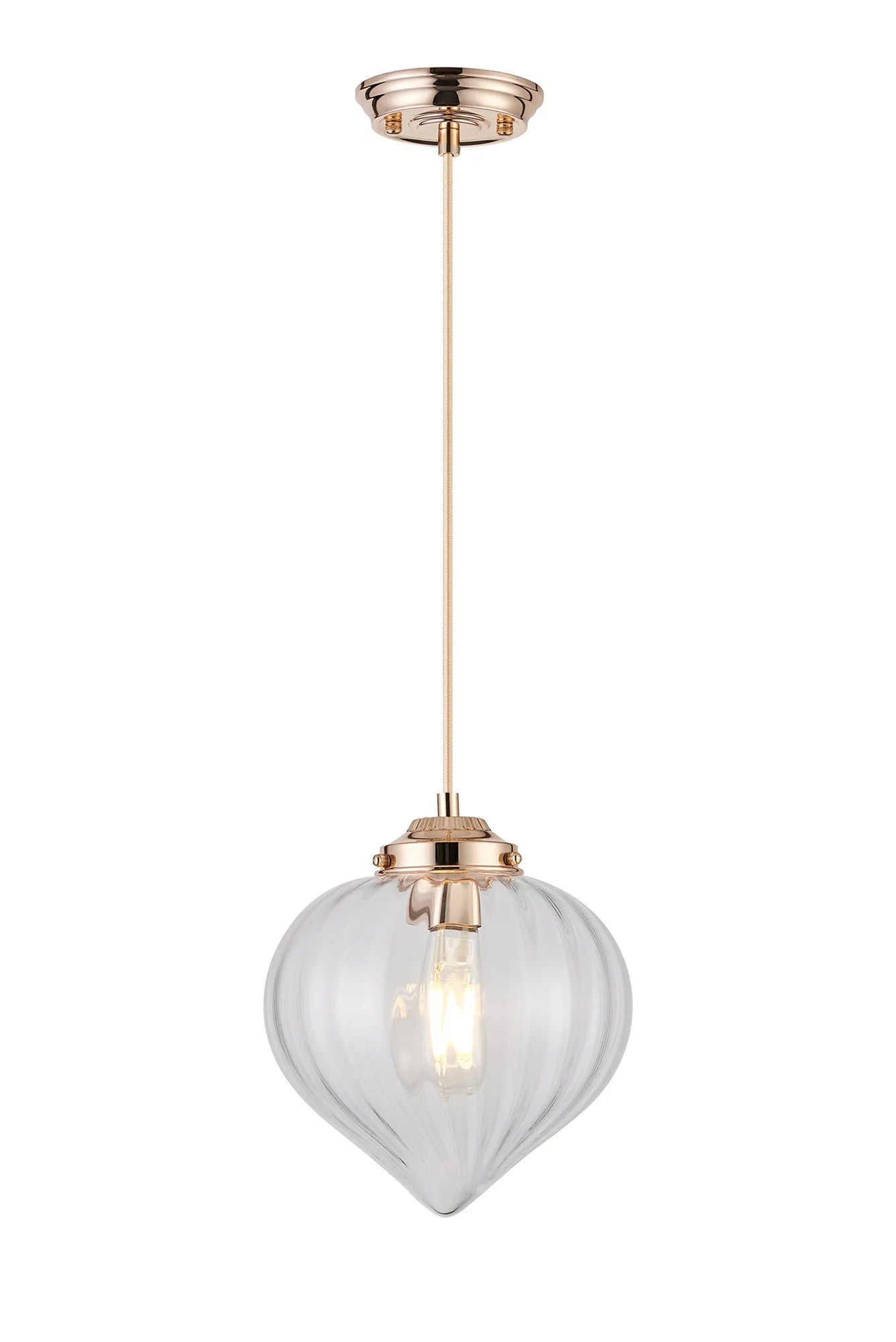 Grove Single Pendant with Flower Bud Shade - French Gold & Gold Braided Cable & Clear
