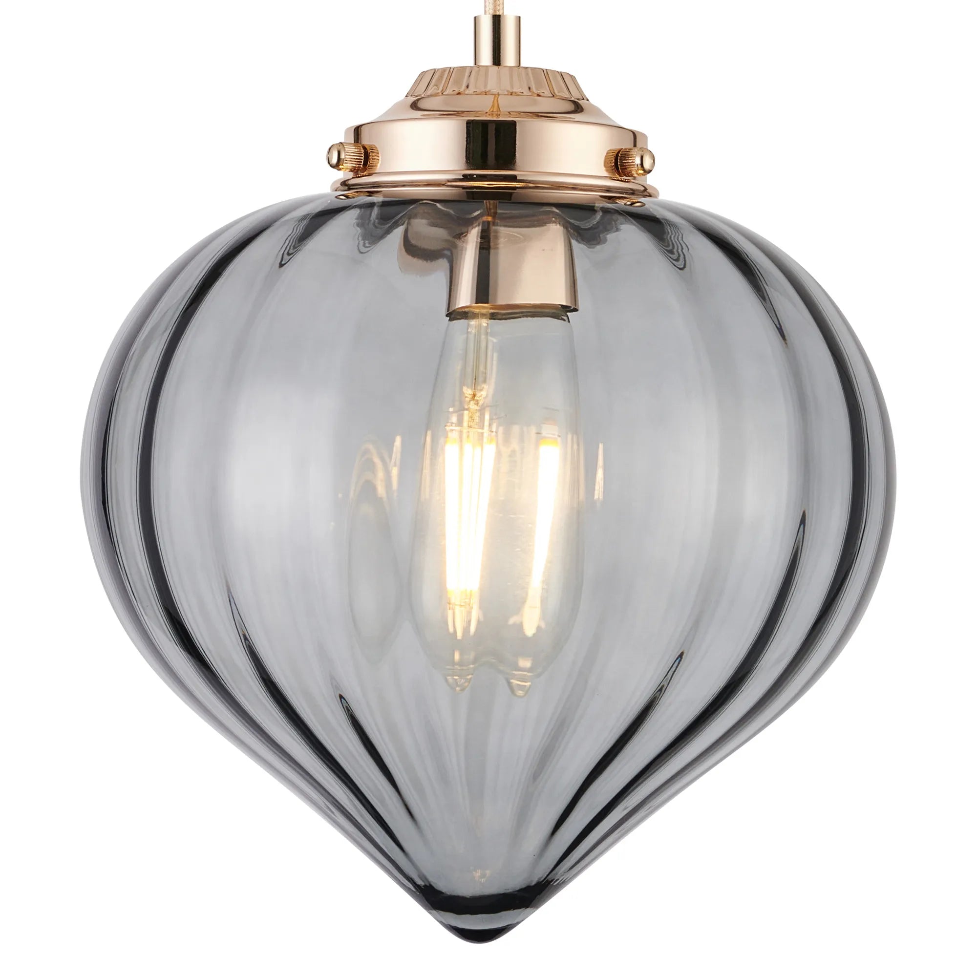 Grove Single Pendant with Flower Bud Shade - French Gold & Gold Braided Cable & Smoke