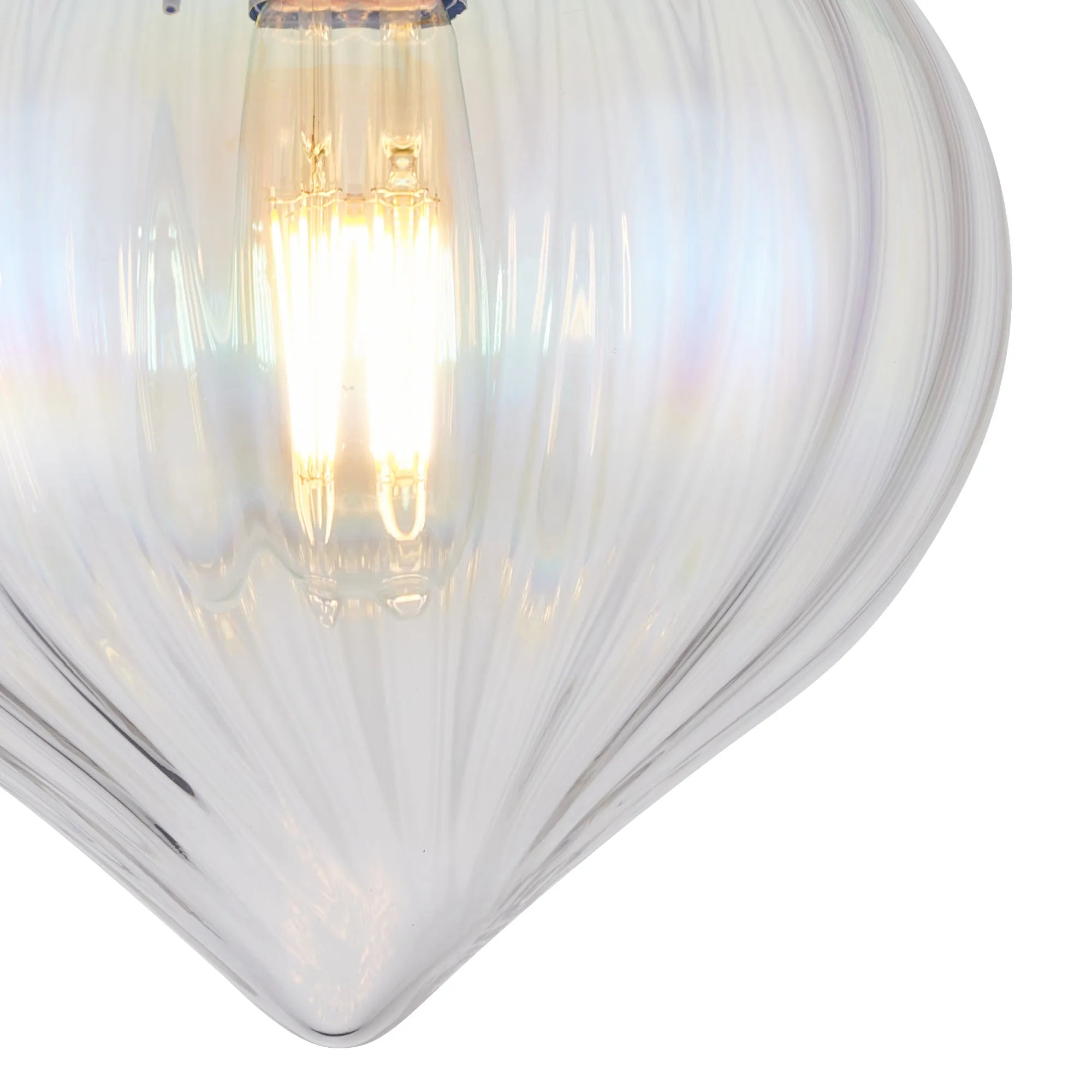 Grove Flush Ceiling Light with Flower Bud Shade - Antique Brass & Iridescent Faded