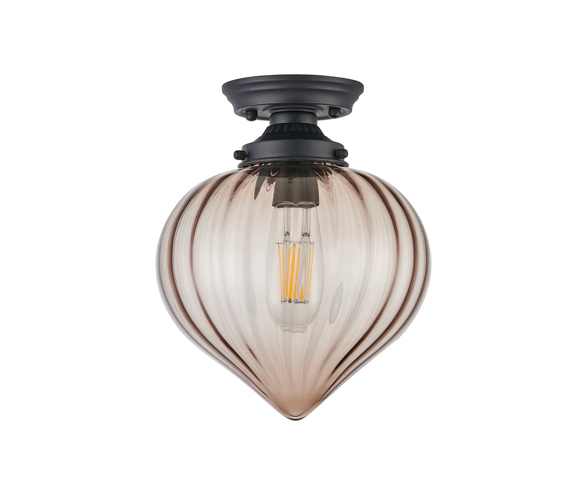 Grove Flush Ceiling Light with Flower Bud Shade - Satin Black & Cognac