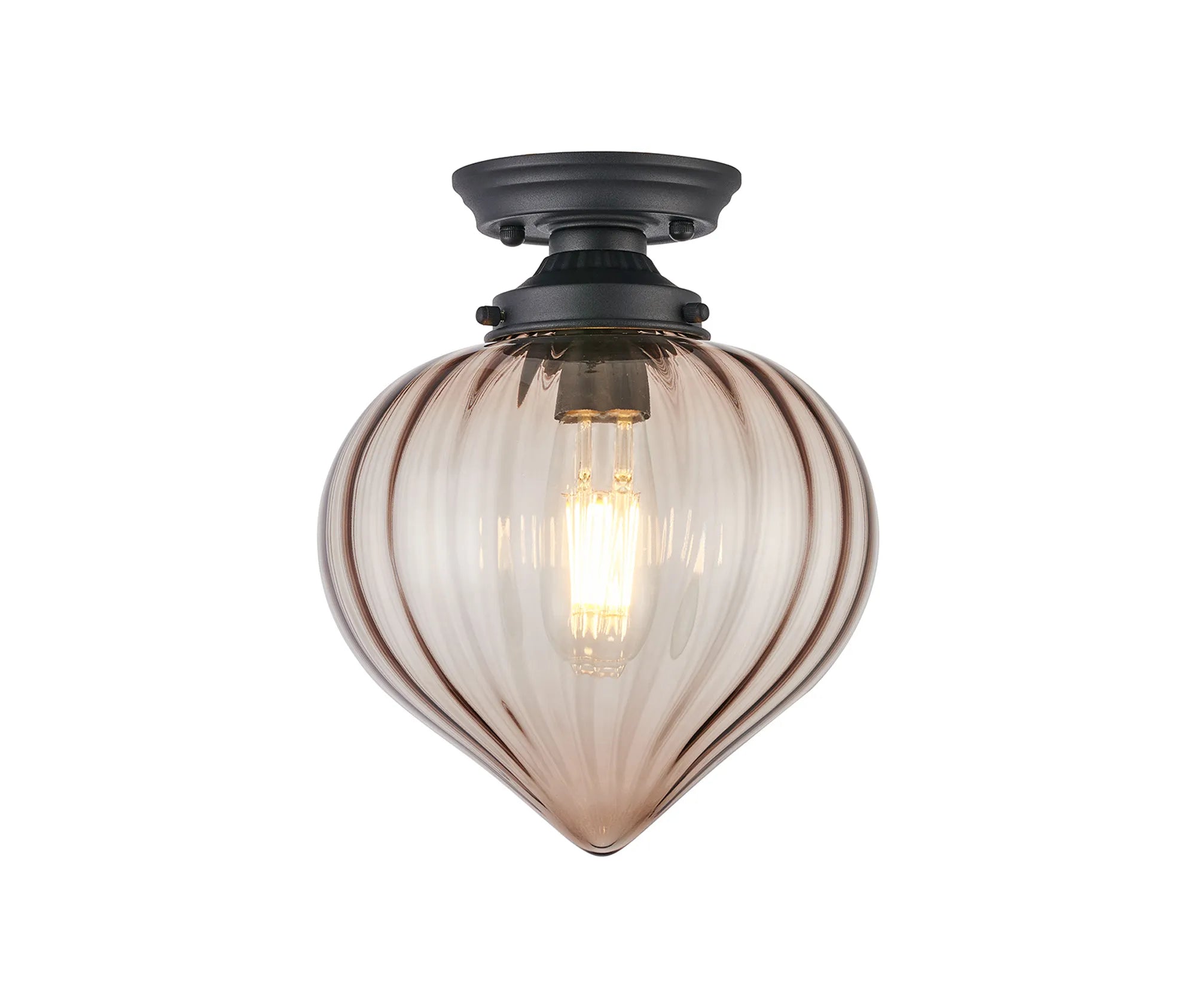 Grove Flush Ceiling Light with Flower Bud Shade - Satin Black & Cognac