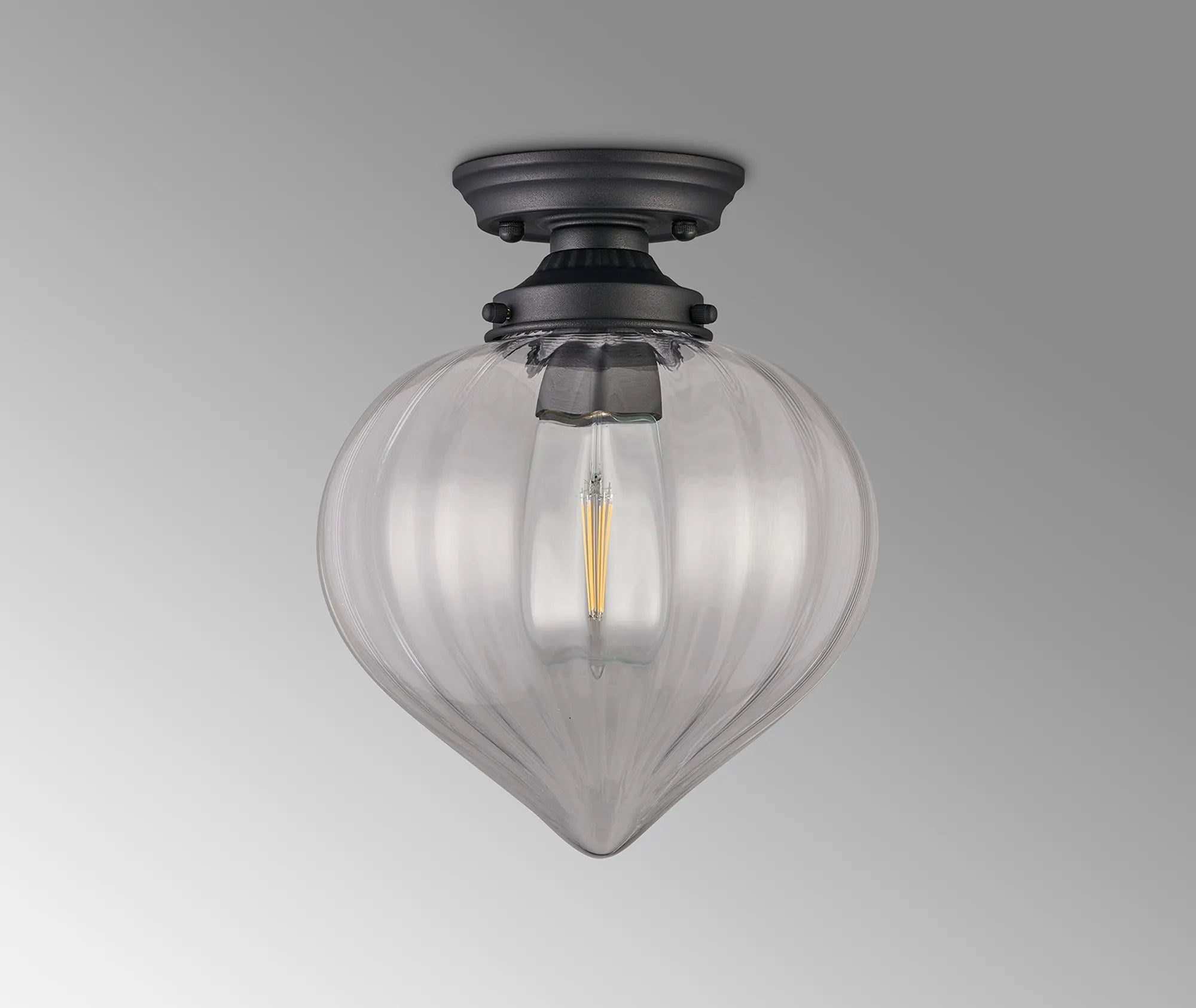 Grove Flush Ceiling Light with Flower Bud Shade - Satin Black & Clear