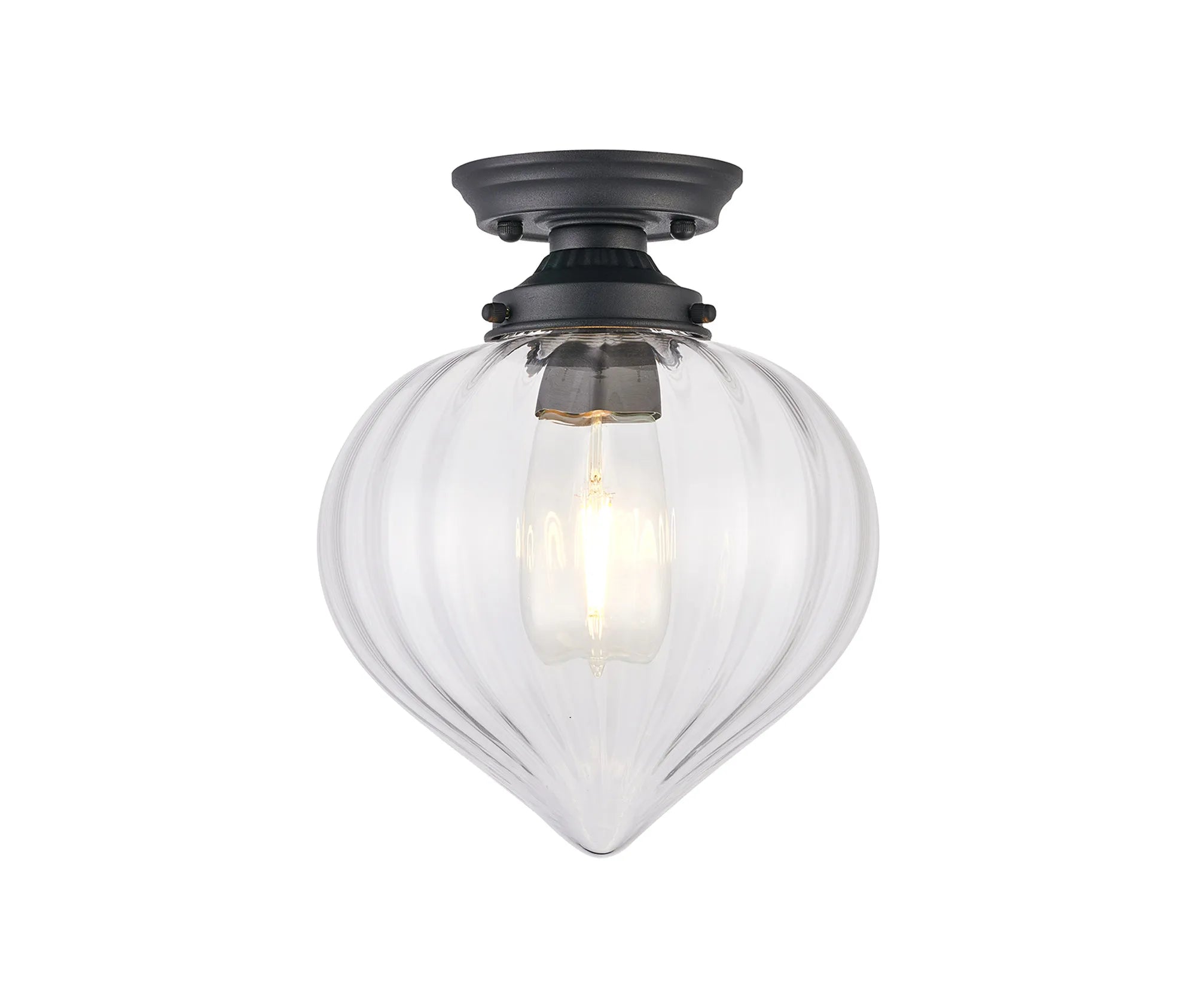 Grove Flush Ceiling Light with Flower Bud Shade - Satin Black & Clear