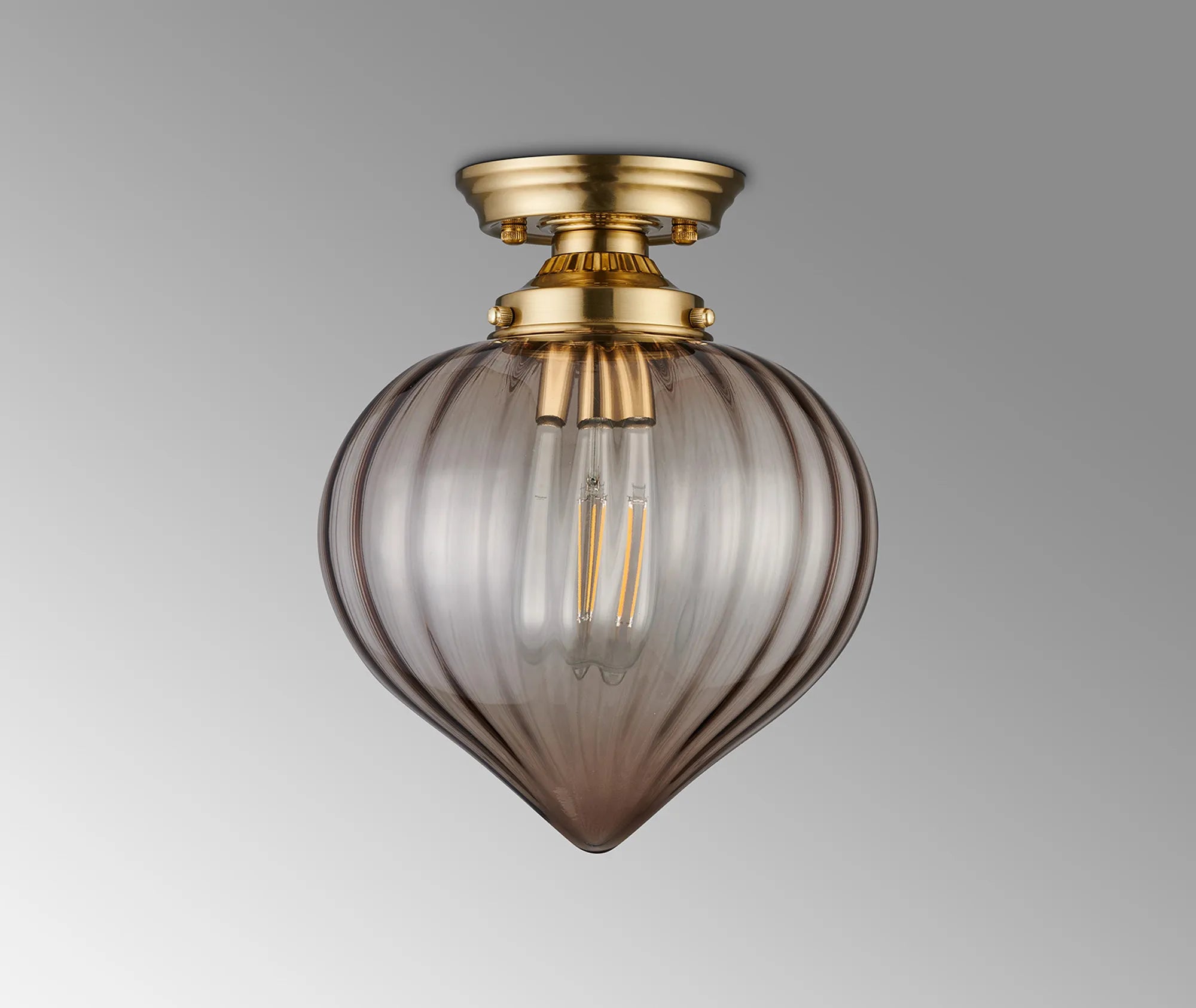 Grove Flush Ceiling Light with Flower Bud Shade - Brass & Cognac
