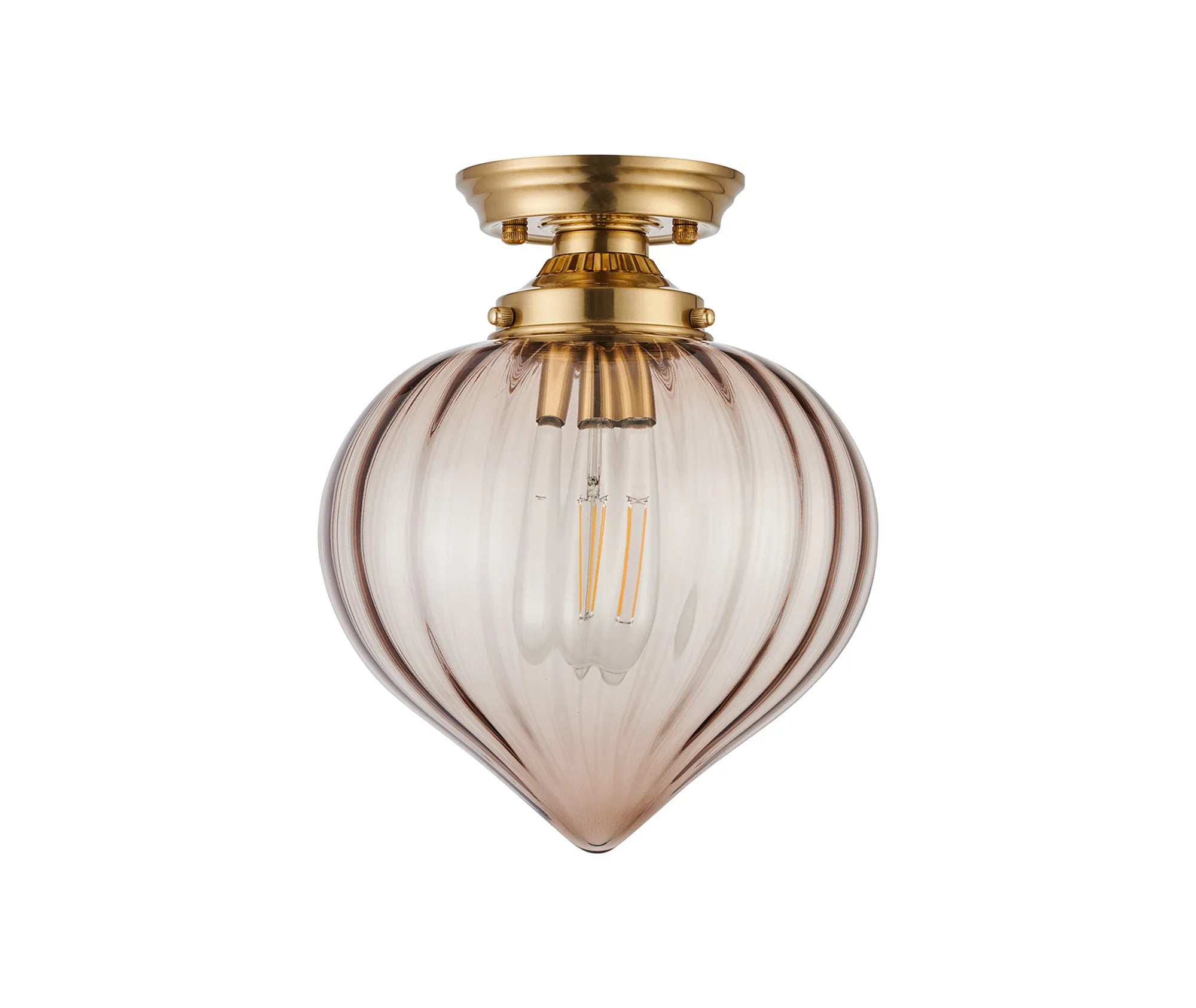 Grove Flush Ceiling Light with Flower Bud Shade - Brass & Cognac