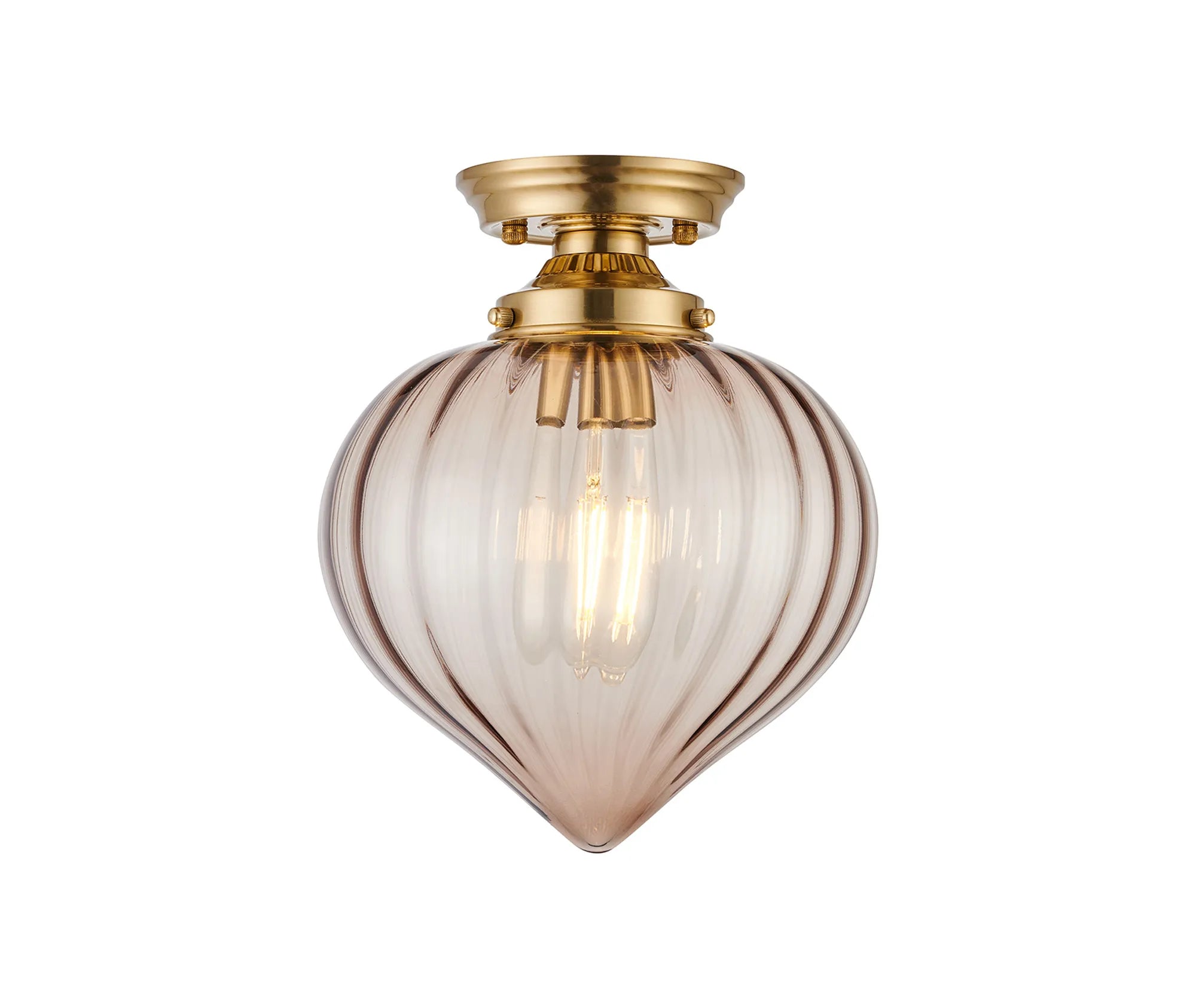 Grove Flush Ceiling Light with Flower Bud Shade - Brass & Cognac
