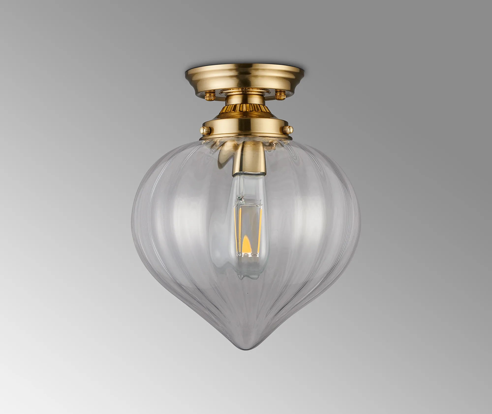 Grove Flush Ceiling Light with Flower Bud Shade - Brass & Clear
