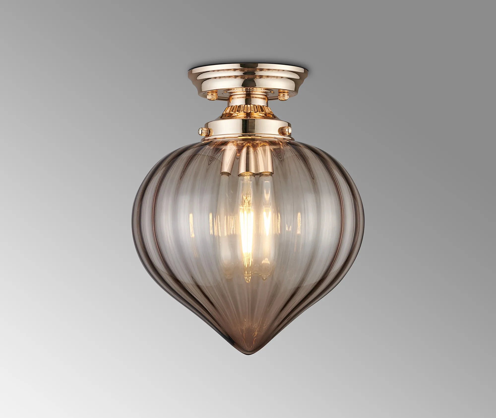Grove Flush Ceiling Light with Flower Bud Shade - French Gold & Cognac