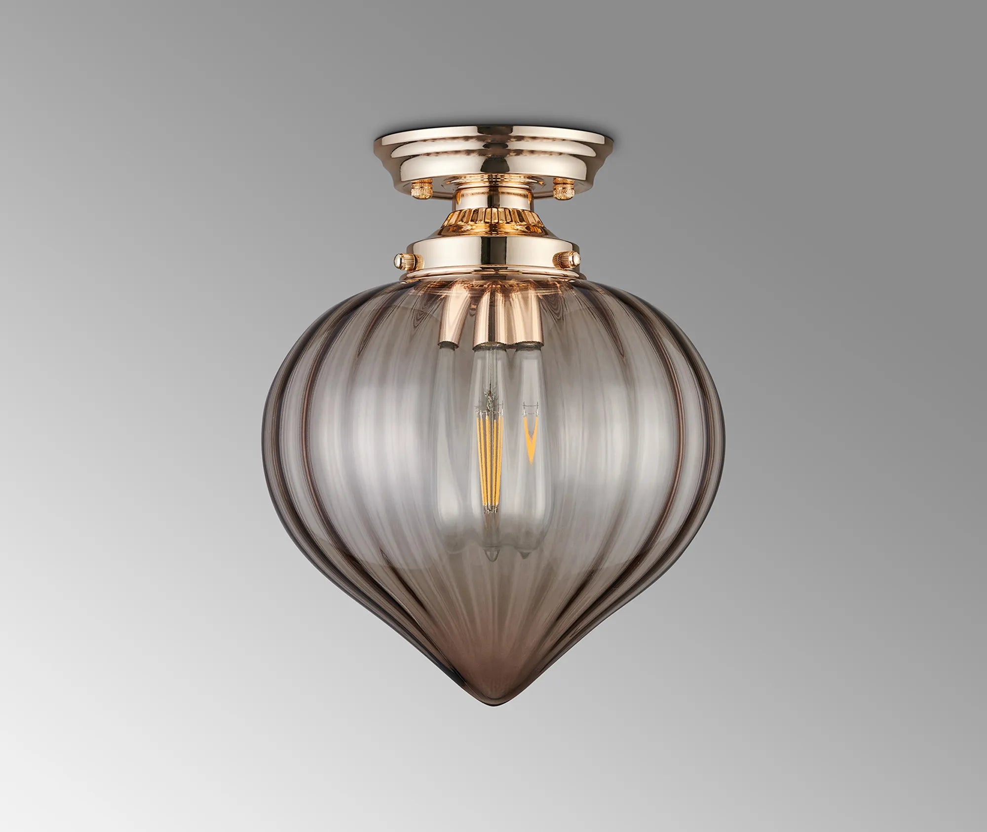 Grove Flush Ceiling Light with Flower Bud Shade - French Gold & Cognac