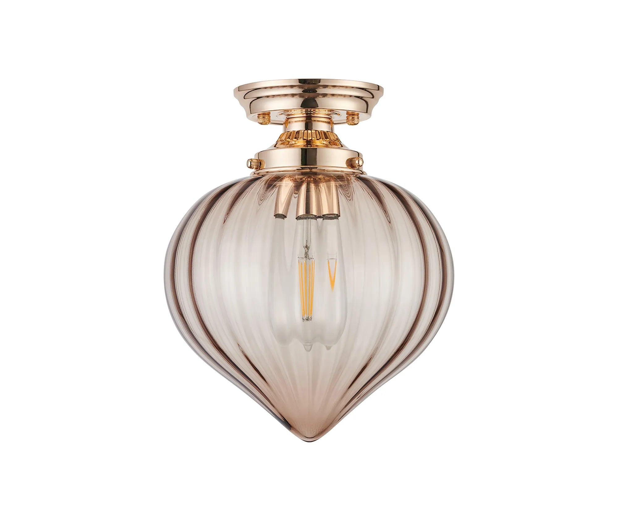 Grove Flush Ceiling Light with Flower Bud Shade - French Gold & Cognac