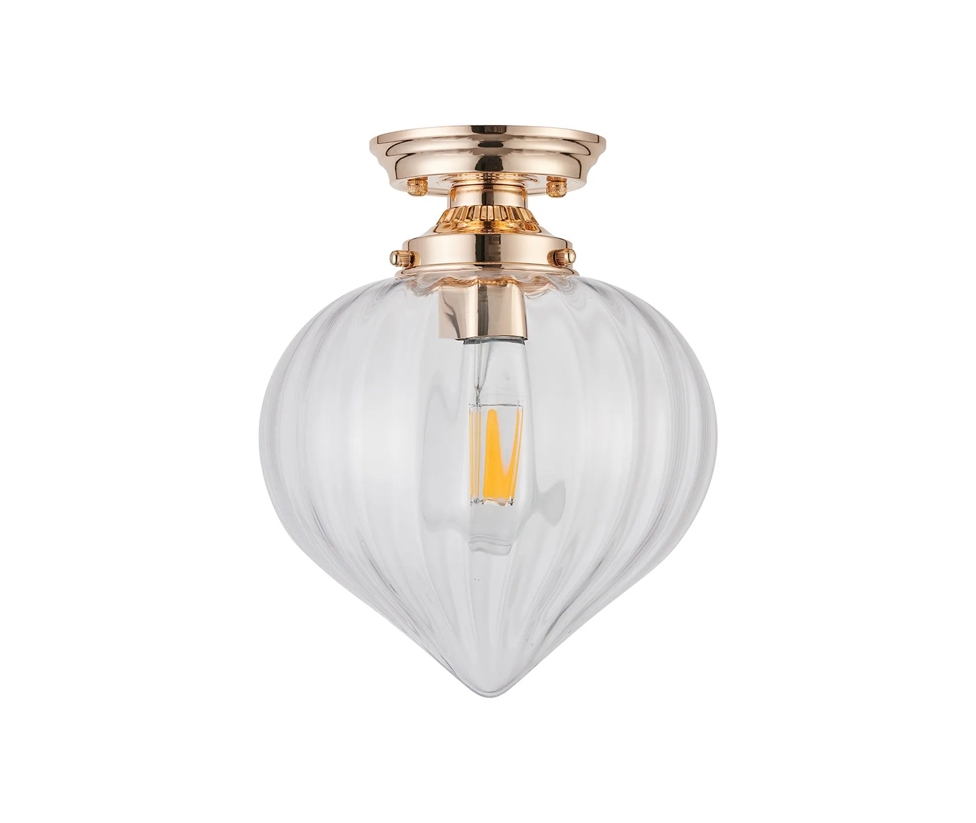 Grove Flush Ceiling Light with Flower Bud Shade - French Gold & Clear