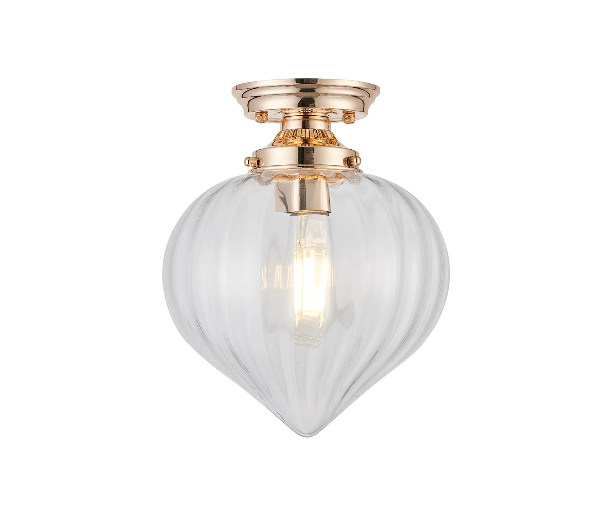 Grove Flush Ceiling Light with Flower Bud Shade - French Gold & Clear