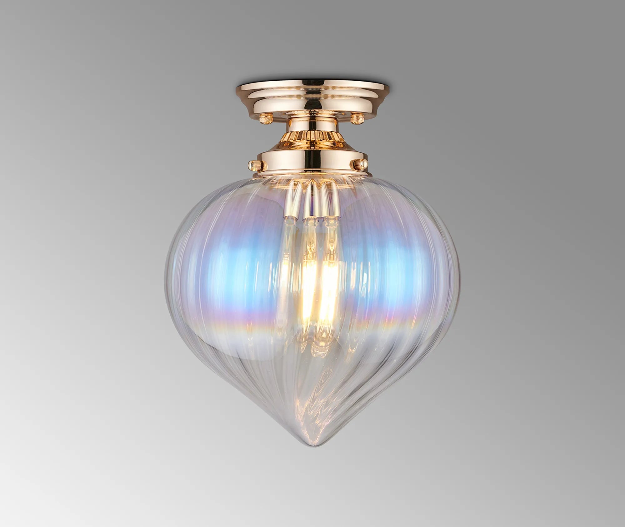 Grove Flush Ceiling Light with Flower Bud Shade - French Gold & Iridescent Faded