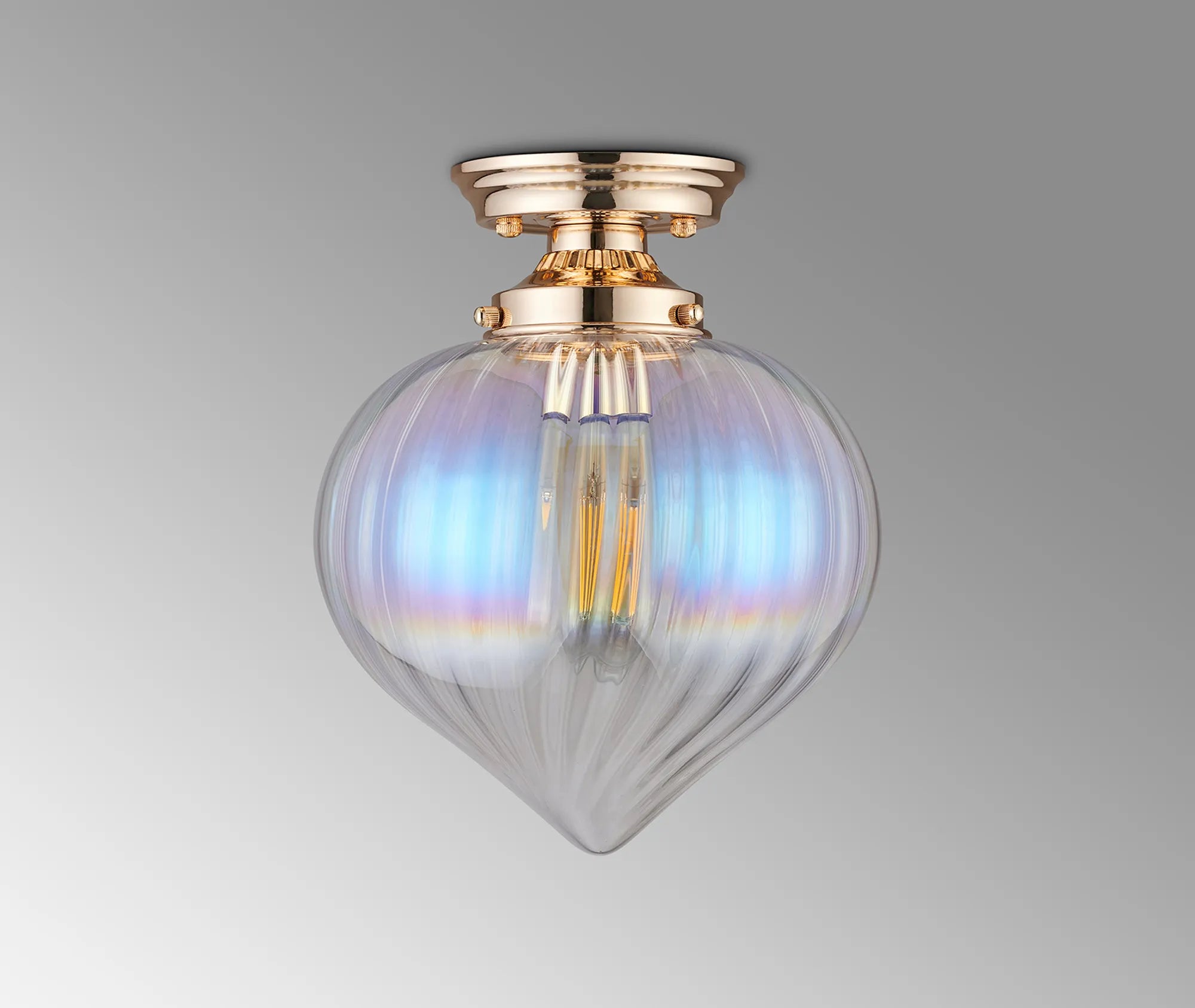 Grove Flush Ceiling Light with Flower Bud Shade - French Gold & Iridescent Faded