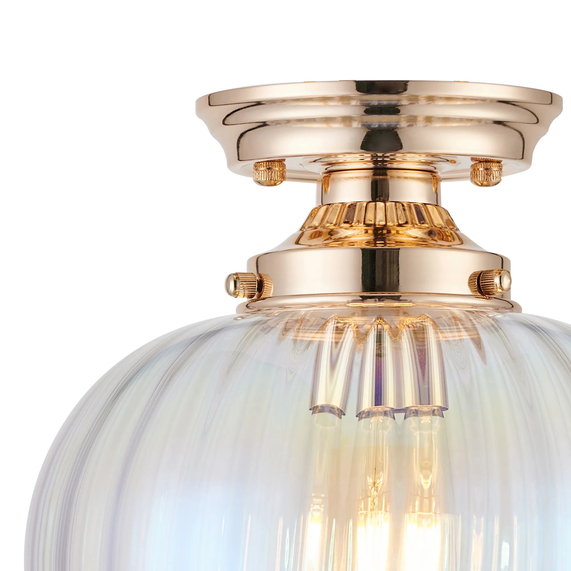 Grove Flush Ceiling Light with Flower Bud Shade - French Gold & Iridescent Faded