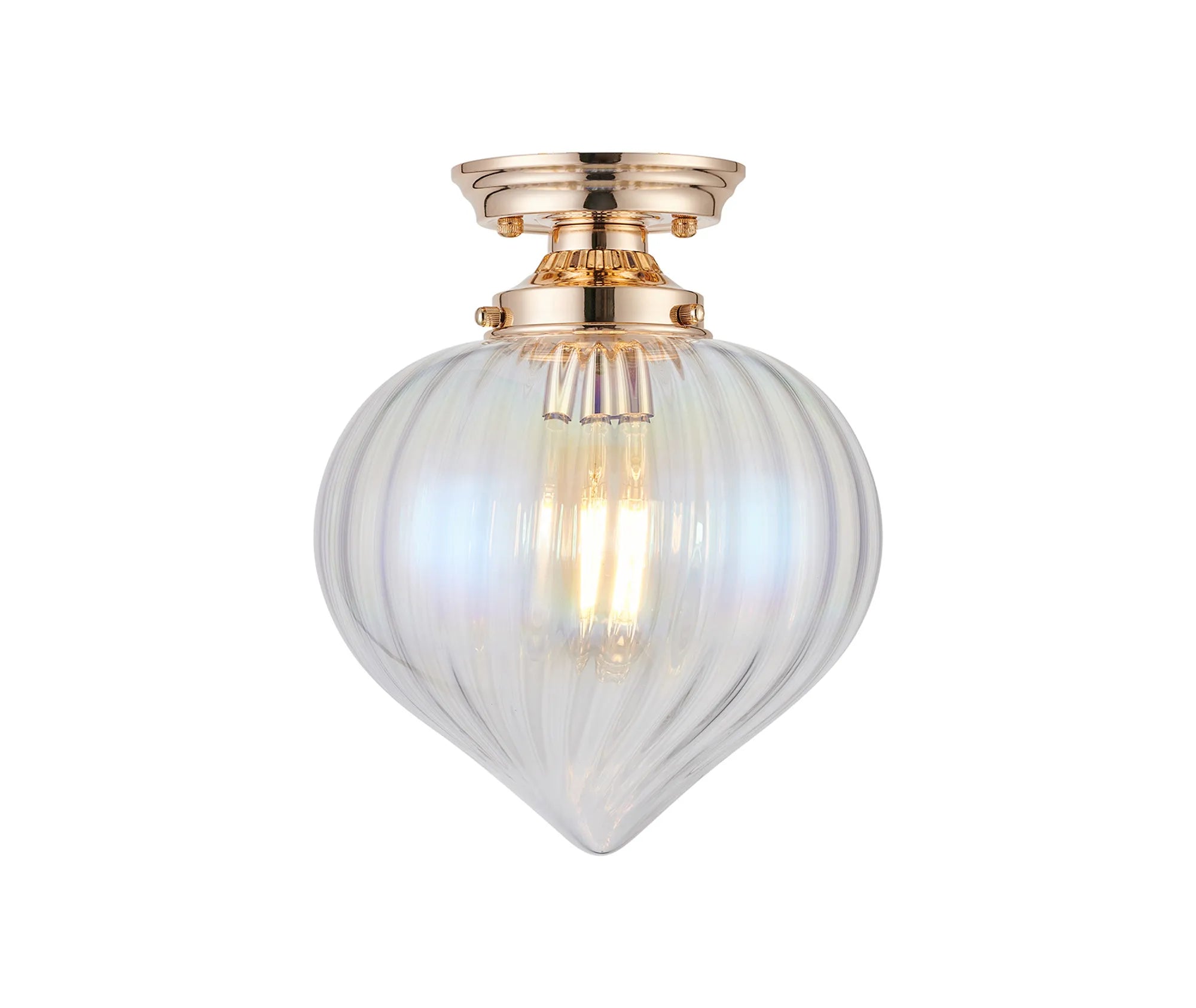 Grove Flush Ceiling Light with Flower Bud Shade - French Gold & Iridescent Faded