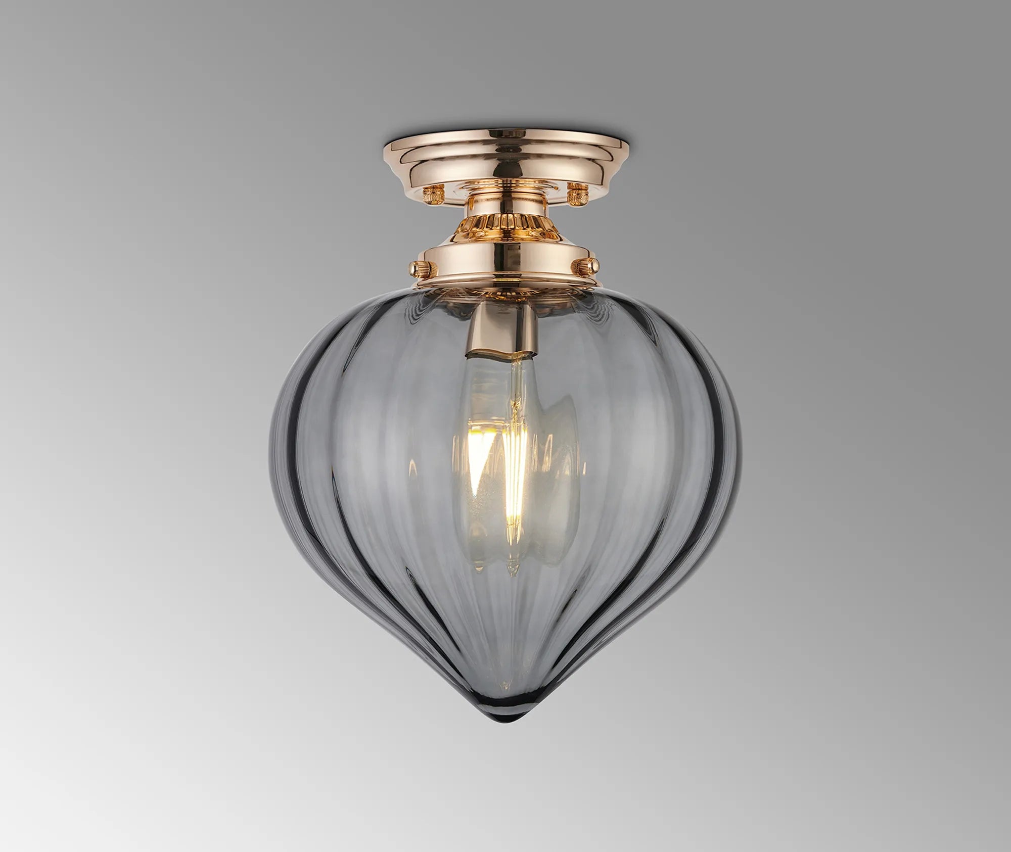 Grove Flush Ceiling Light with Flower Bud Shade - French Gold & Smoke