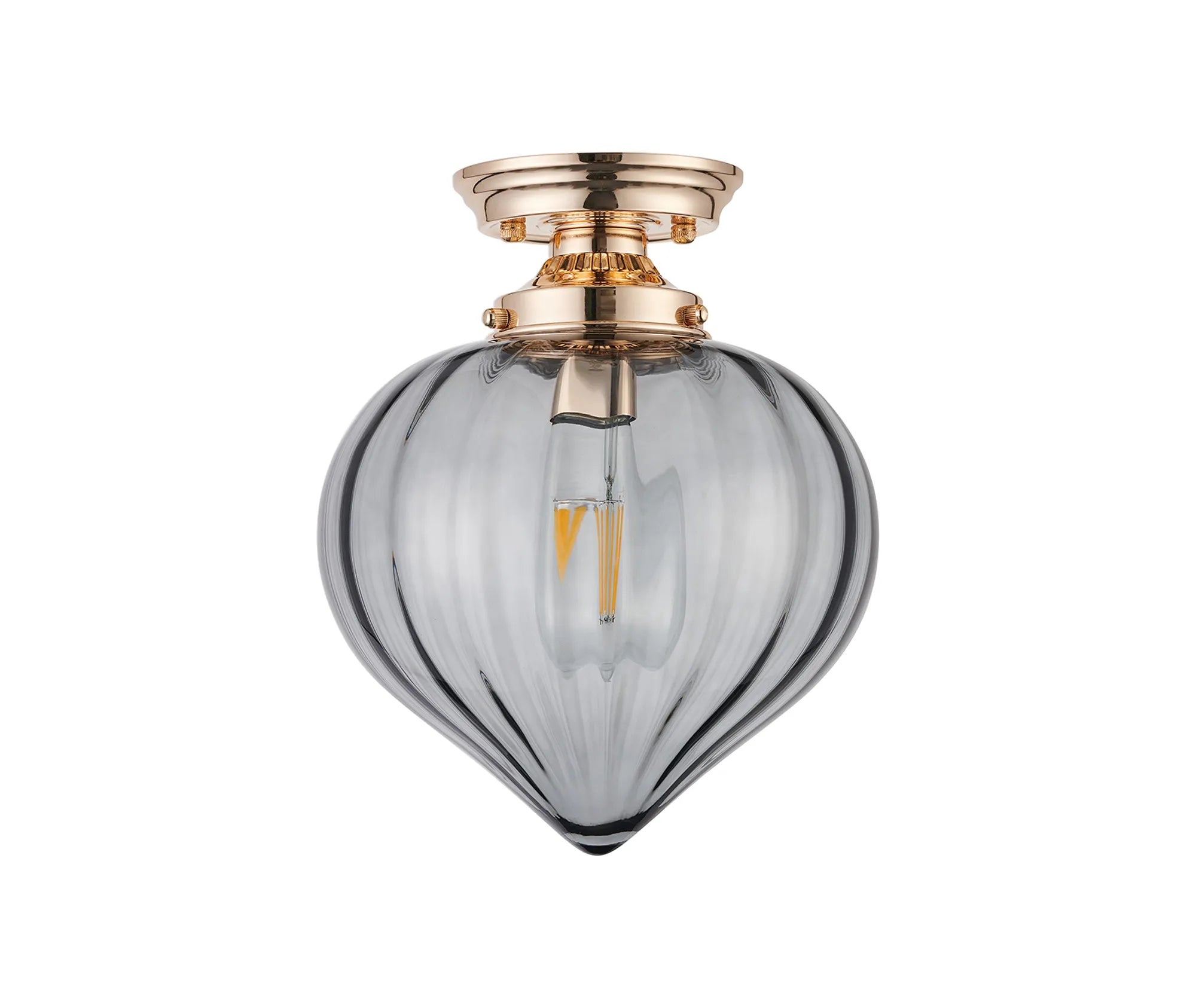 Grove Flush Ceiling Light with Flower Bud Shade - French Gold & Smoke