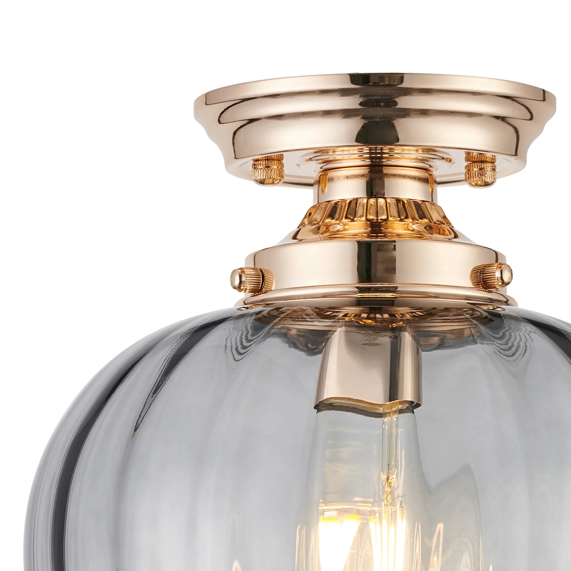 Grove Flush Ceiling Light with Flower Bud Shade - French Gold & Smoke
