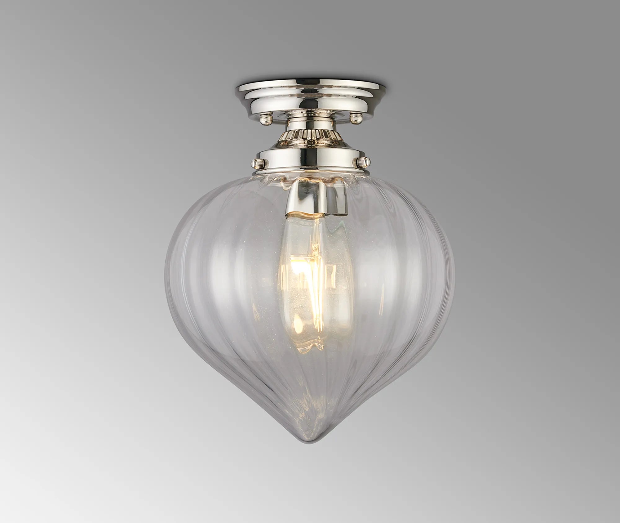 Grove Flush Ceiling Light with Flower Bud Shade - Polished Nickel & Clear