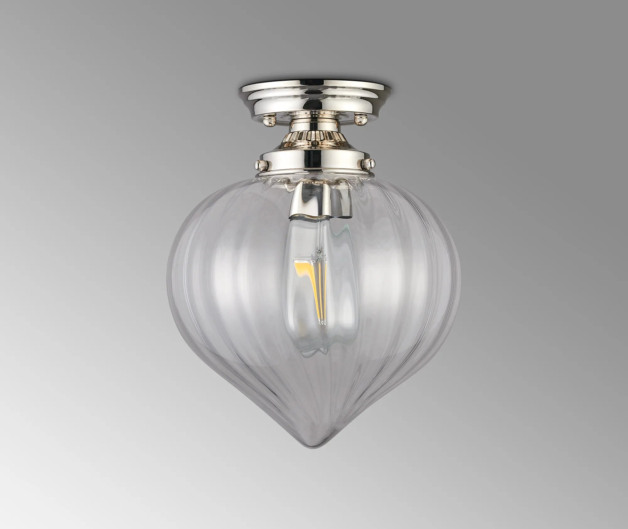 Grove Flush Ceiling Light with Flower Bud Shade - Polished Nickel & Clear