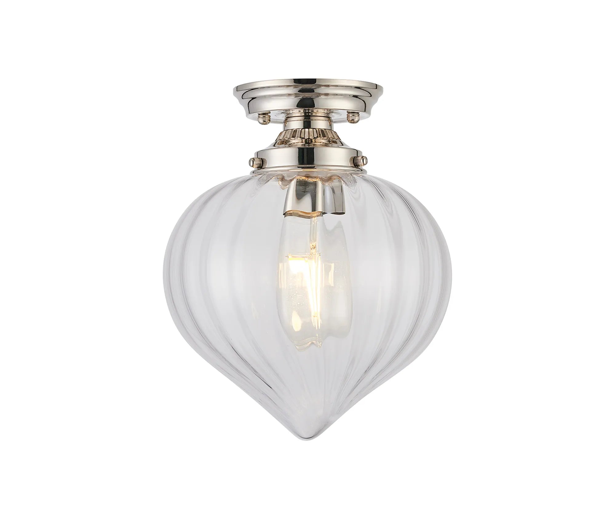 Grove Flush Ceiling Light with Flower Bud Shade - Polished Nickel & Clear