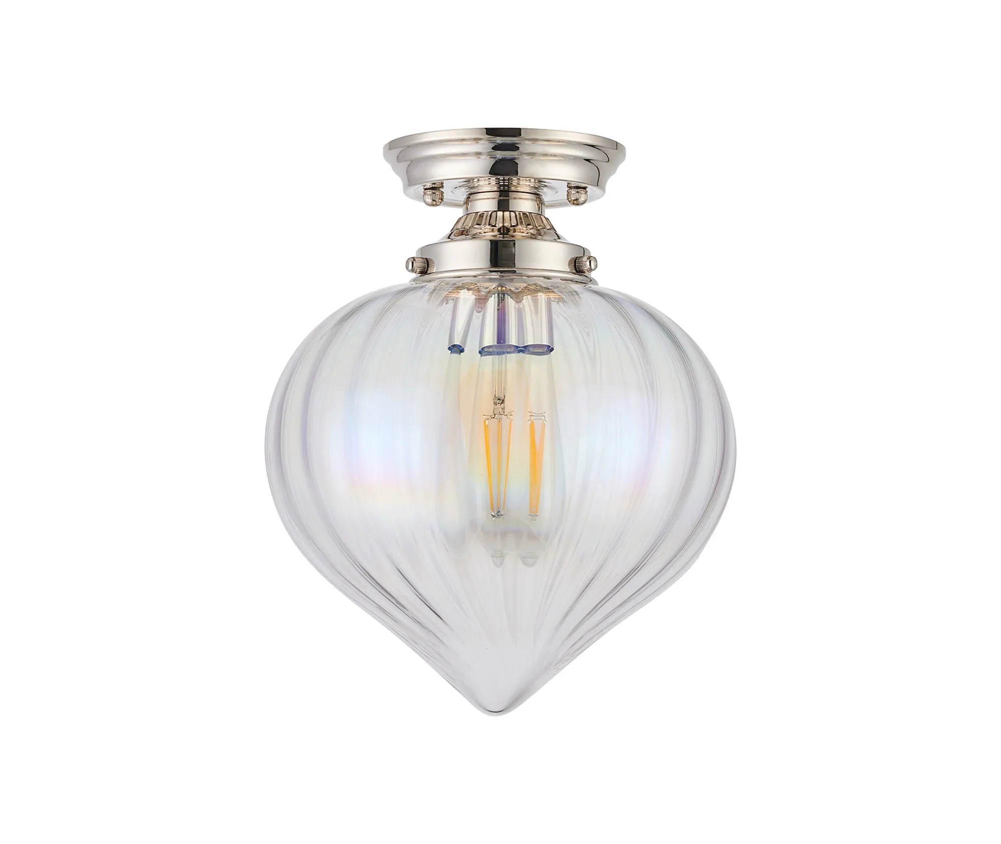 Grove Flush Ceiling Light with Flower Bud Shade - Polished Nickel & Iridescent Faded