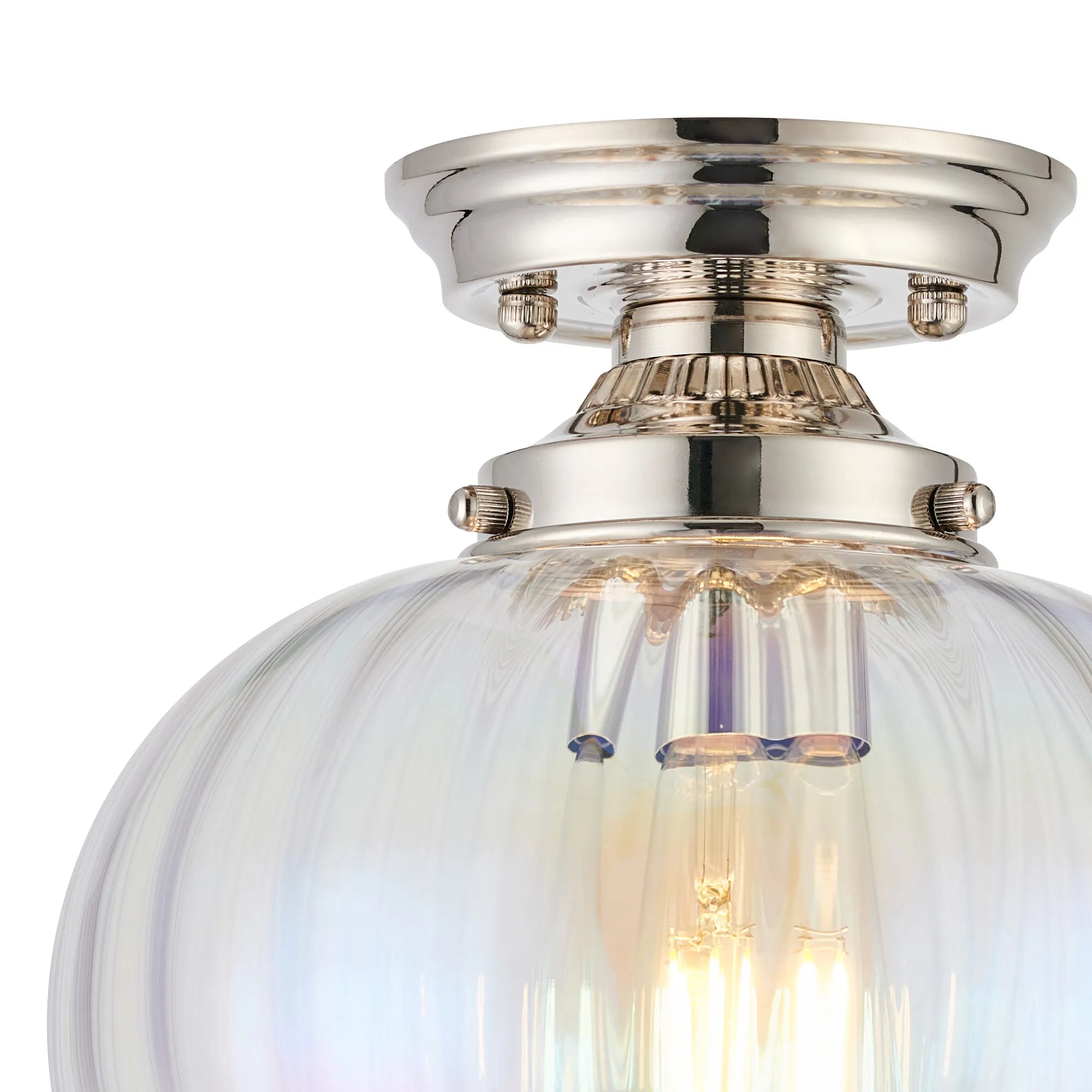 Grove Flush Ceiling Light with Flower Bud Shade - Polished Nickel & Iridescent Faded