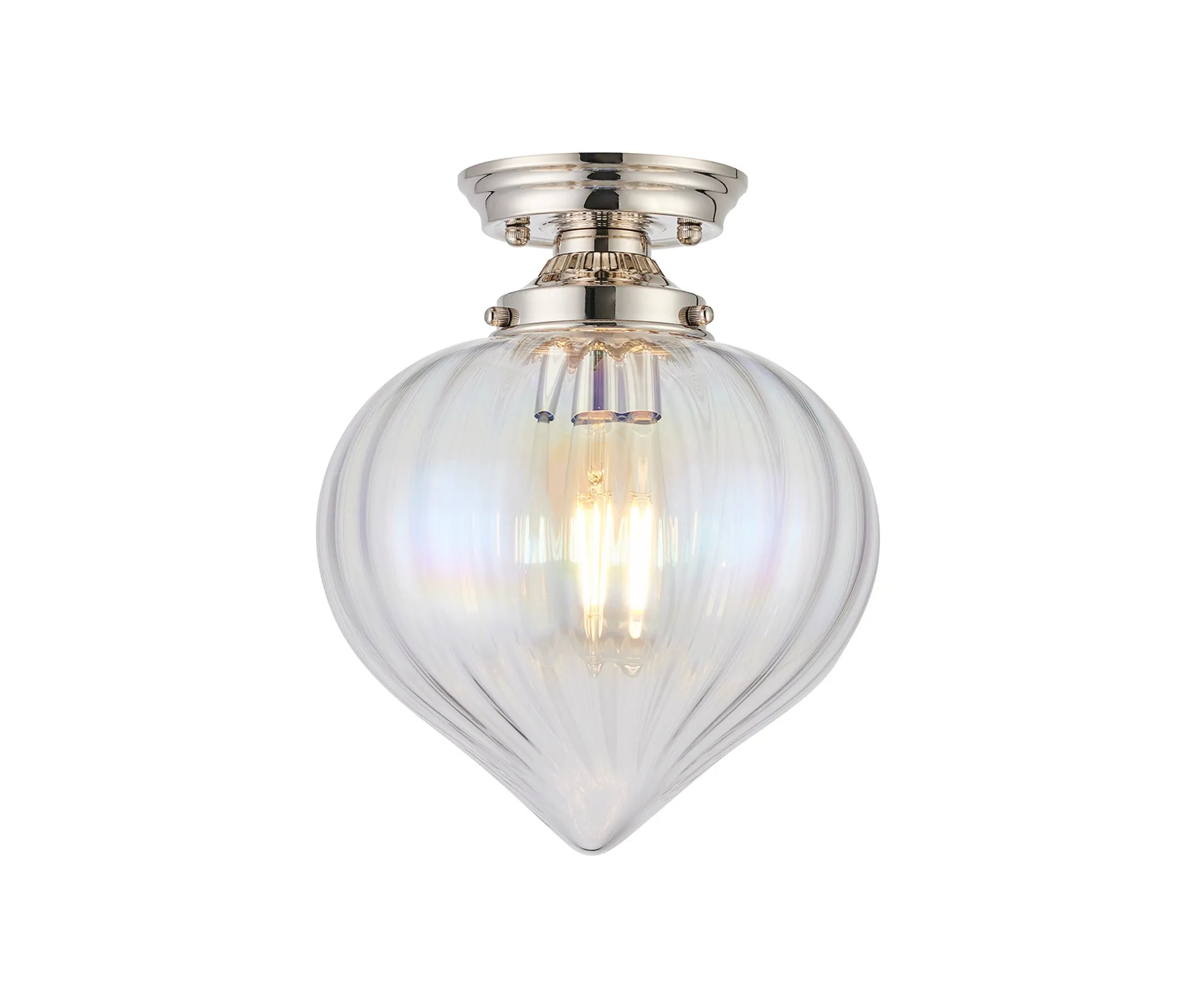 Grove Flush Ceiling Light with Flower Bud Shade - Polished Nickel & Iridescent Faded