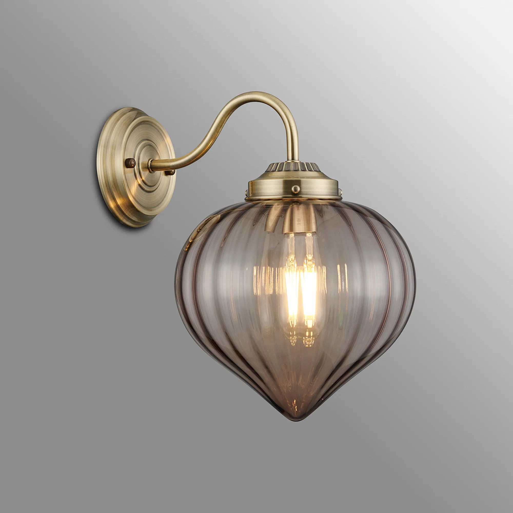 Grove Wall Light with Flower Bud Shade - Antique Brass & Cognac