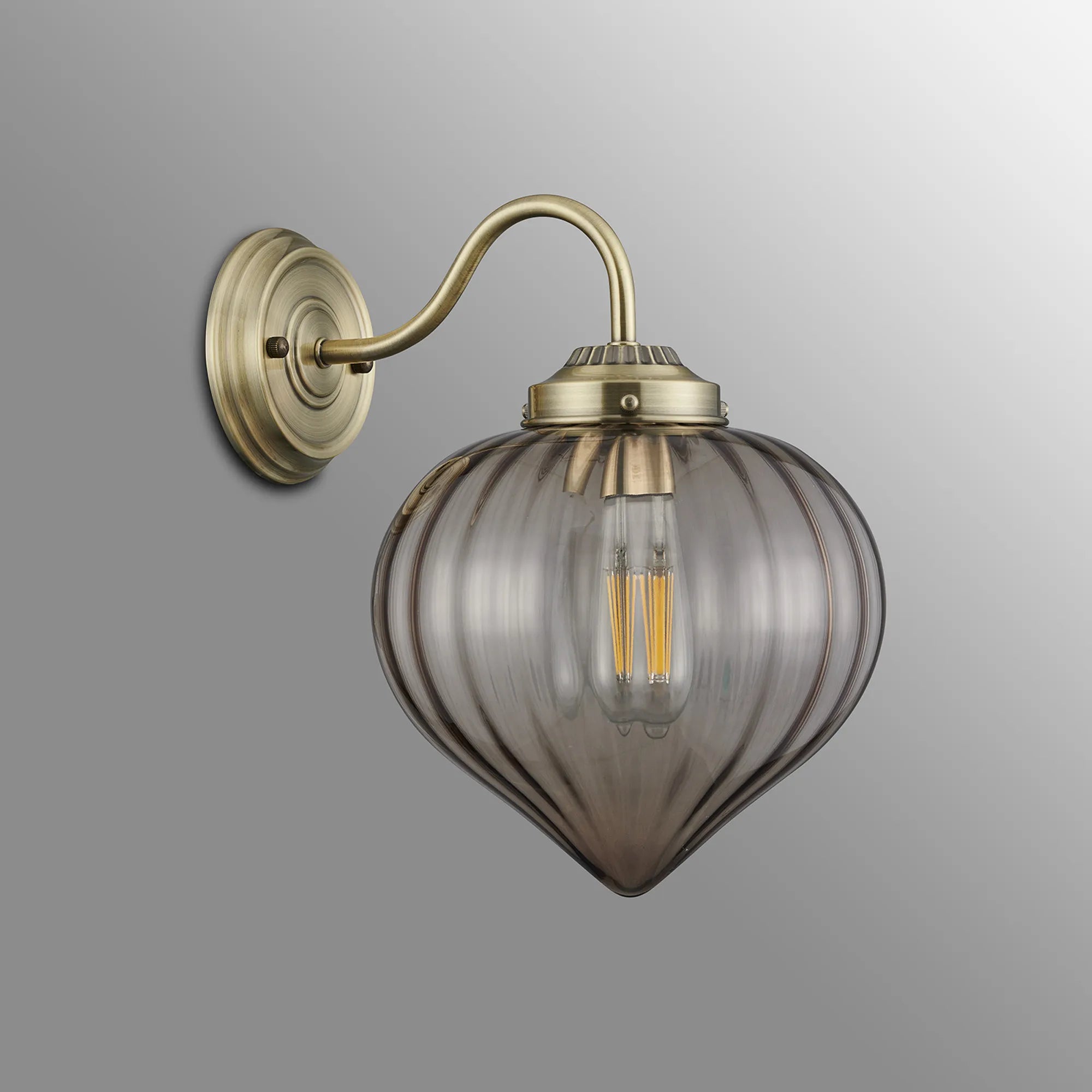Grove Wall Light with Flower Bud Shade - Antique Brass & Cognac