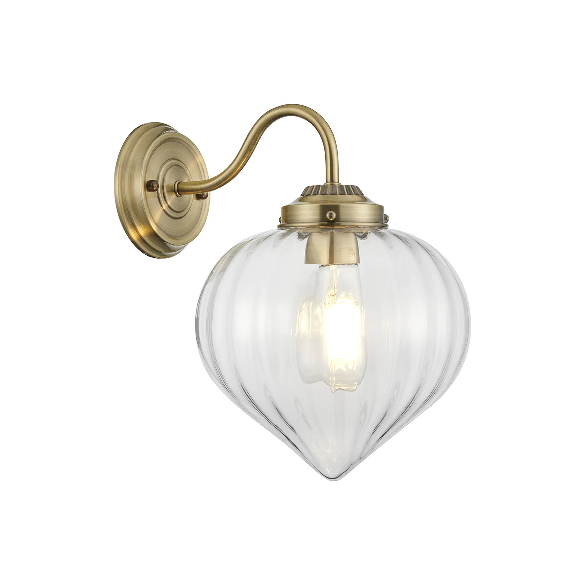 Grove Wall Light with Flower Bud Shade - Antique Brass & Clear