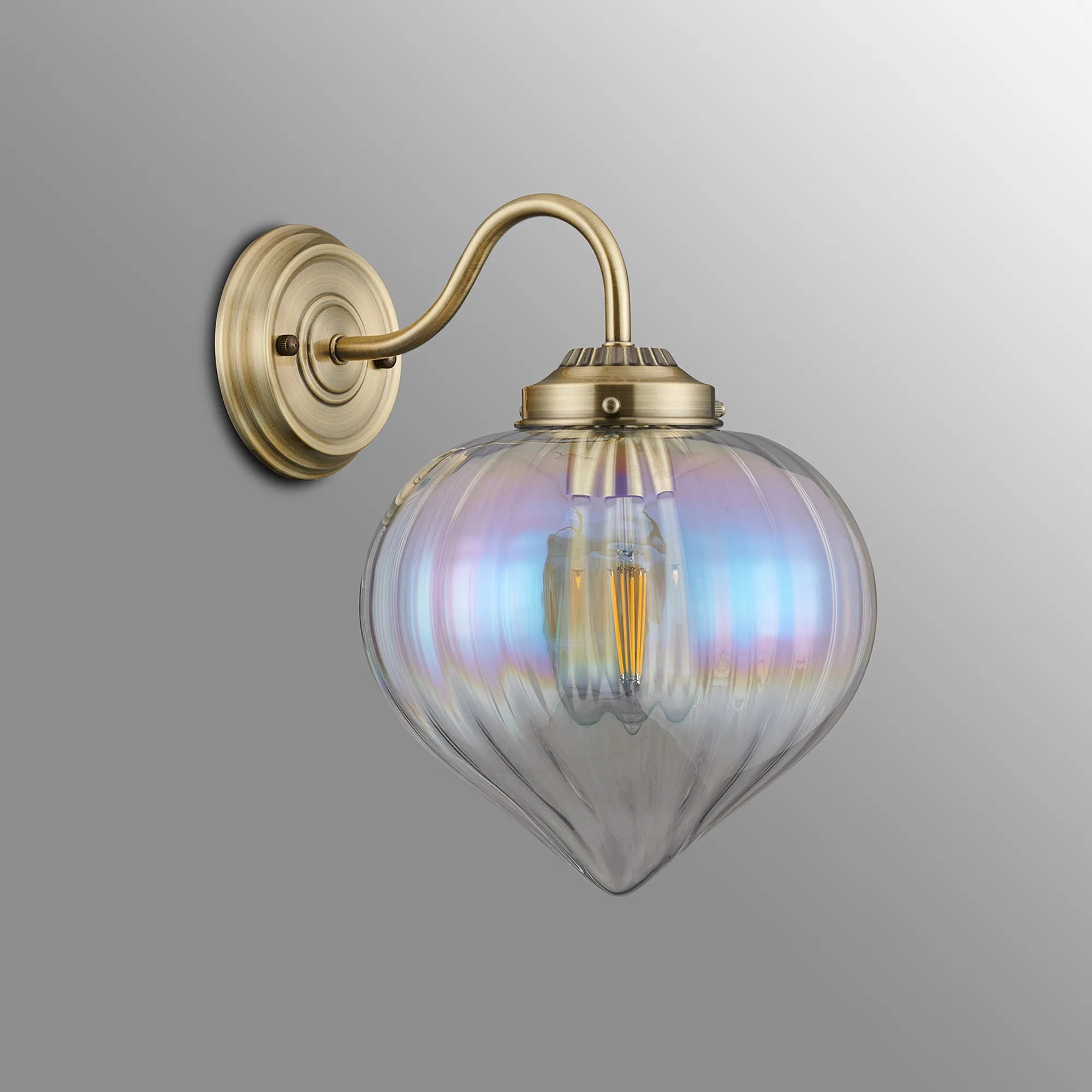 Grove Wall Light with Flower Bud Shade - Antique Brass & Iridescent Faded