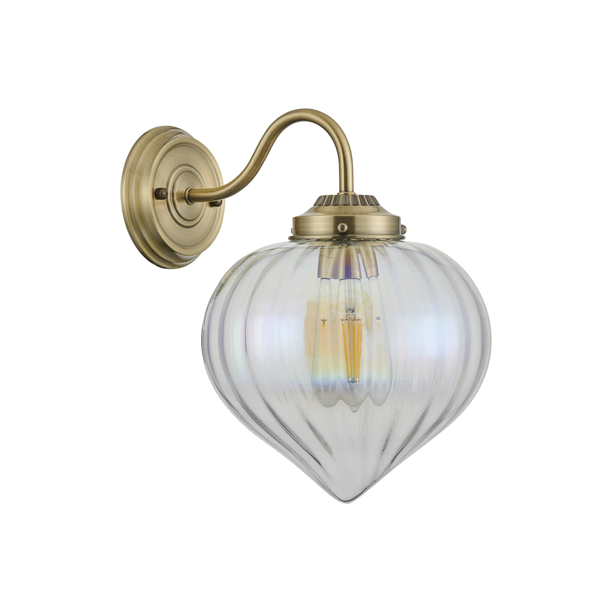 Grove Wall Light with Flower Bud Shade - Antique Brass & Iridescent Faded