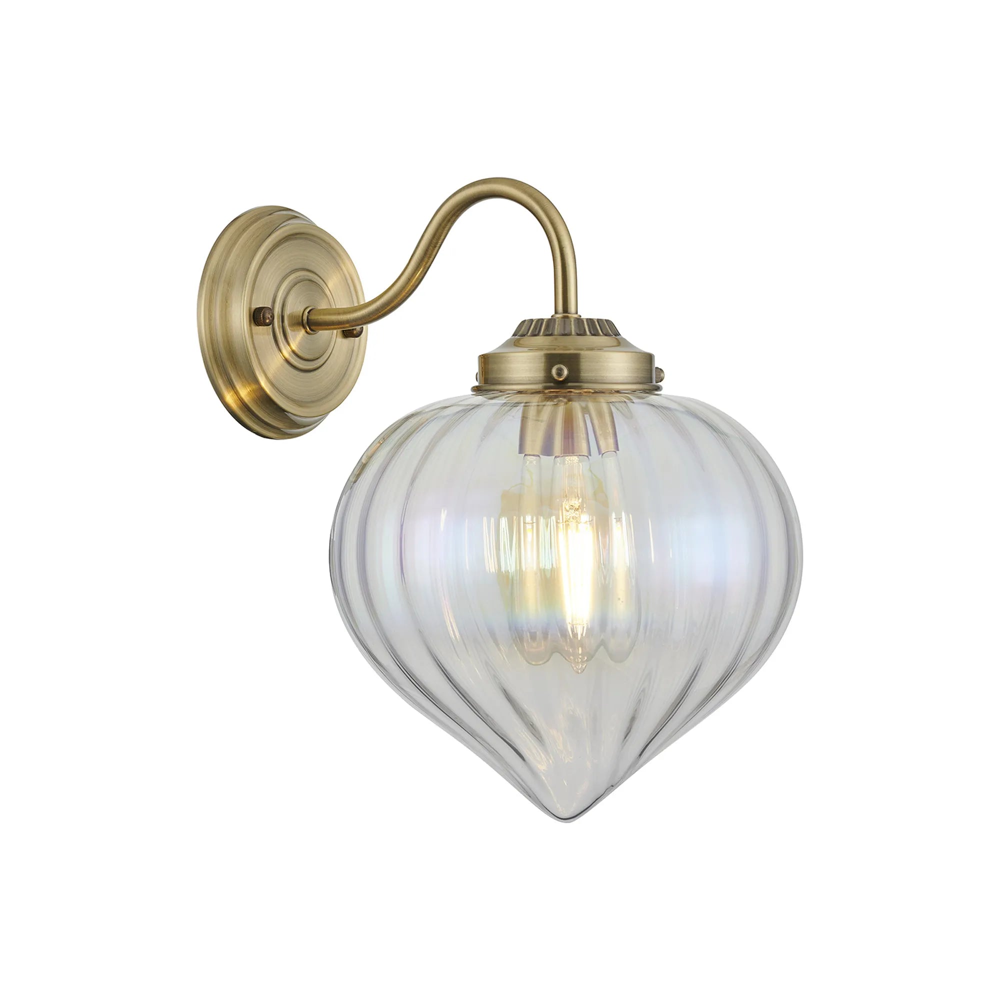 Grove Wall Light with Flower Bud Shade - Antique Brass & Iridescent Faded
