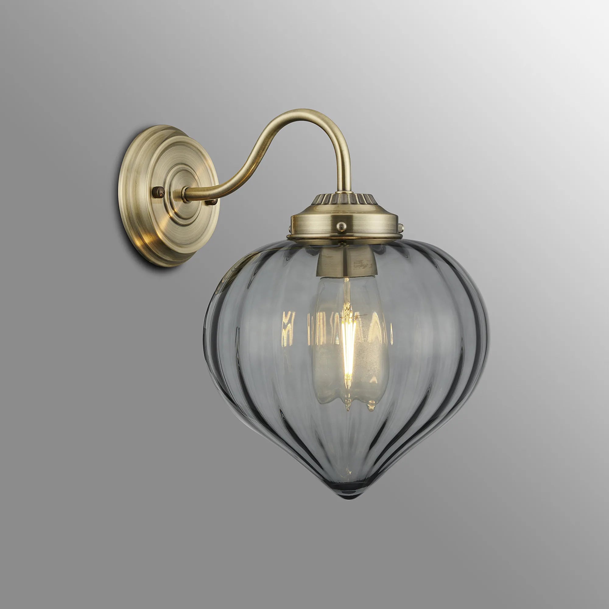 Grove Wall Light with Flower Bud Shade - Antique Brass & Smoke