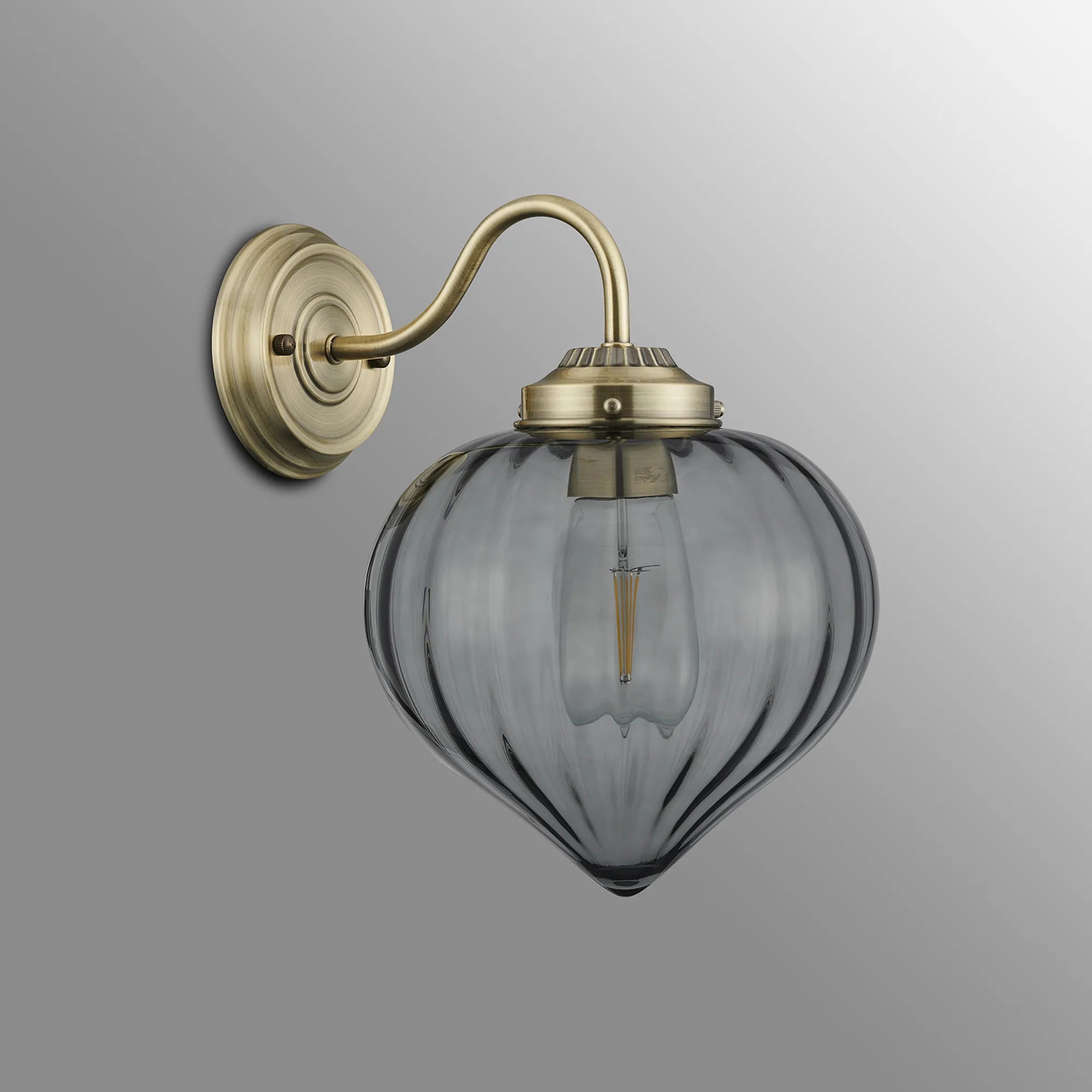 Grove Wall Light with Flower Bud Shade - Antique Brass & Smoke