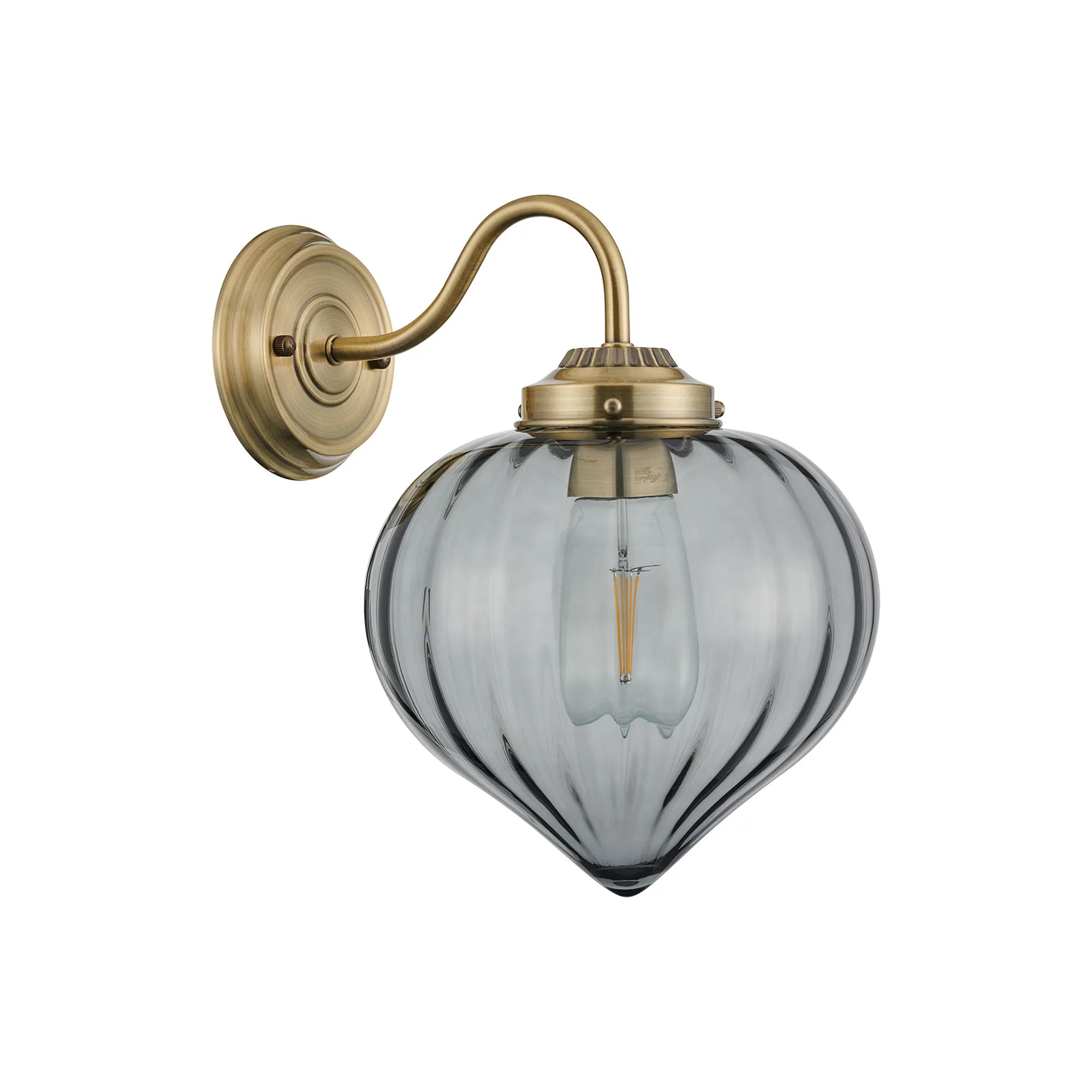 Grove Wall Light with Flower Bud Shade - Antique Brass & Smoke