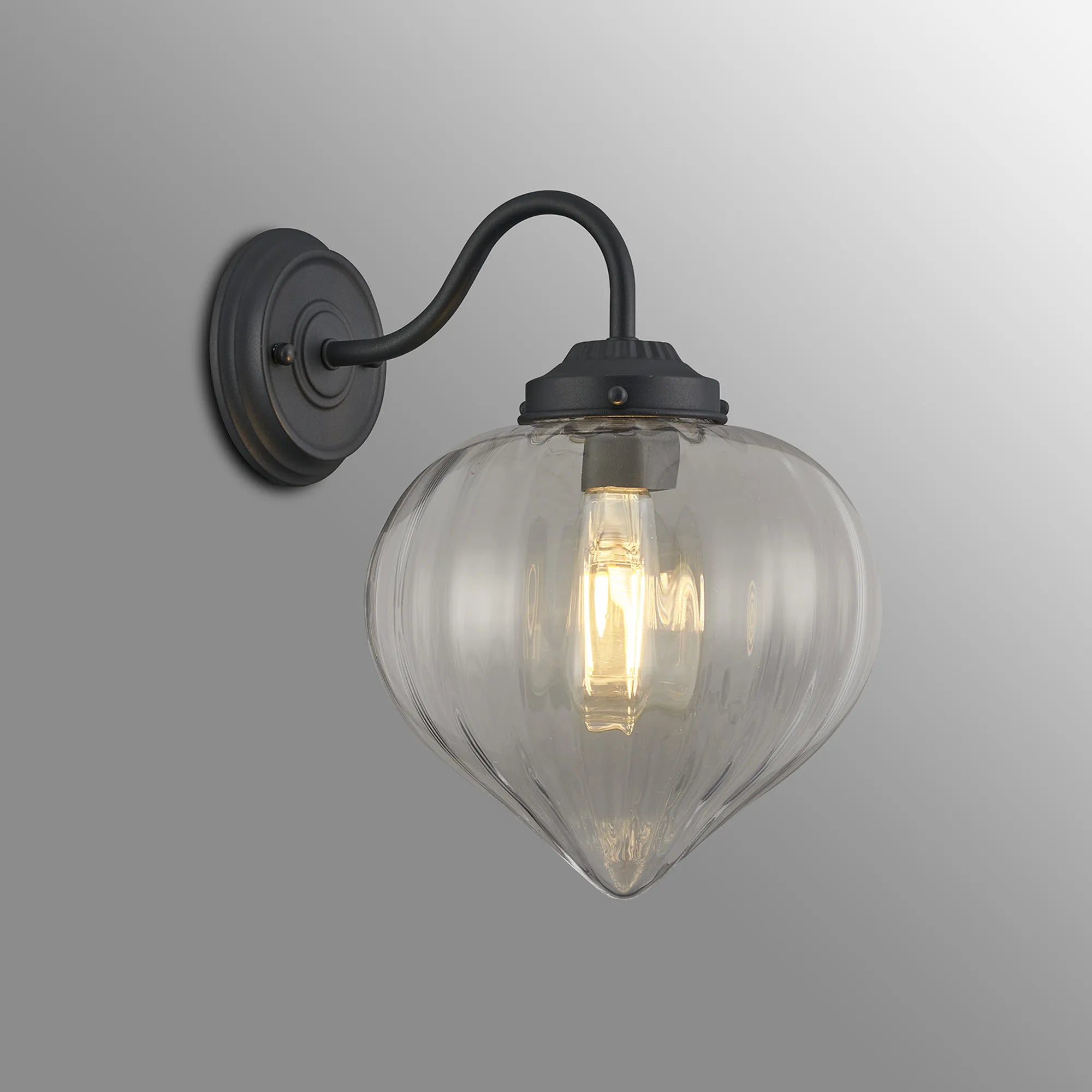 Grove Wall Light with Flower Bud Shade - Satin Black & Clear