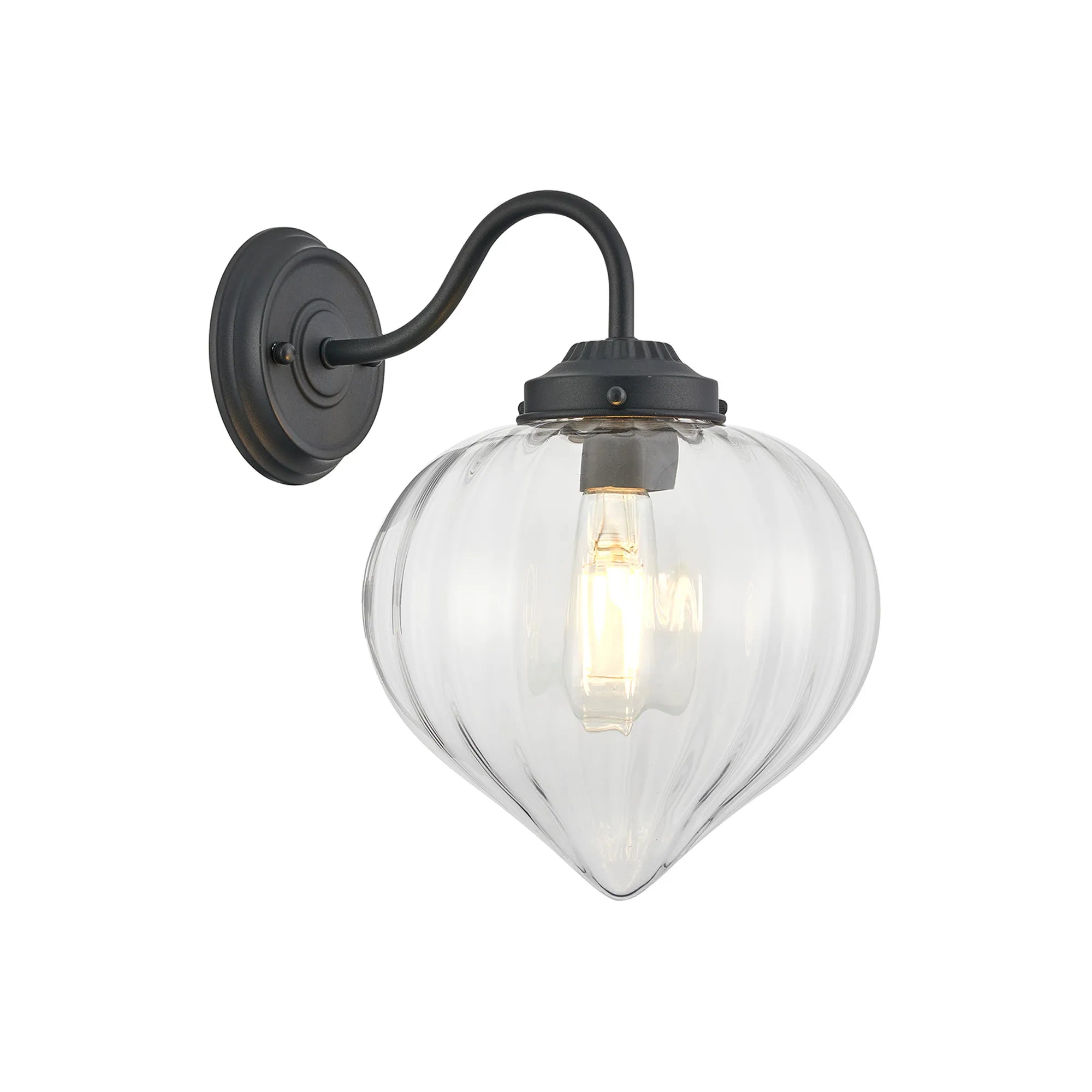 Grove Wall Light with Flower Bud Shade - Satin Black & Clear