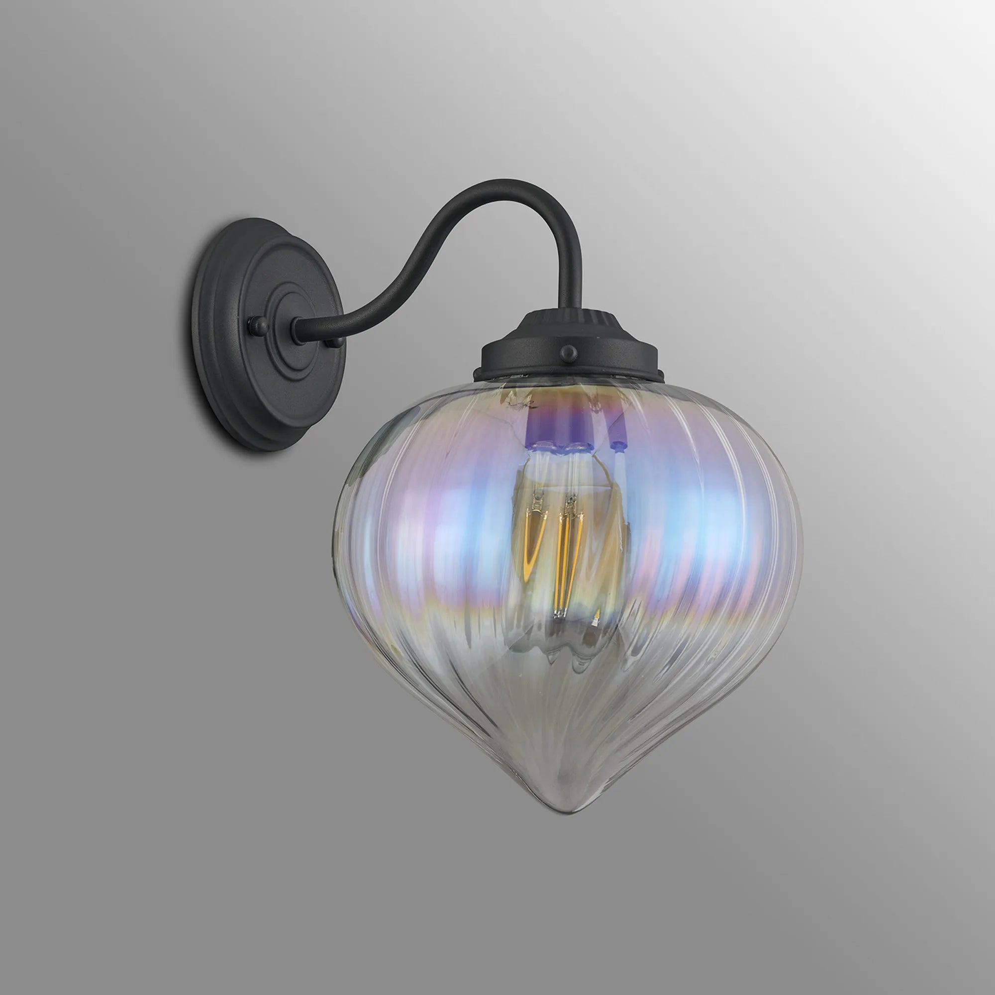 Grove Wall Light with Flower Bud Shade - Satin Black & Iridescent Faded