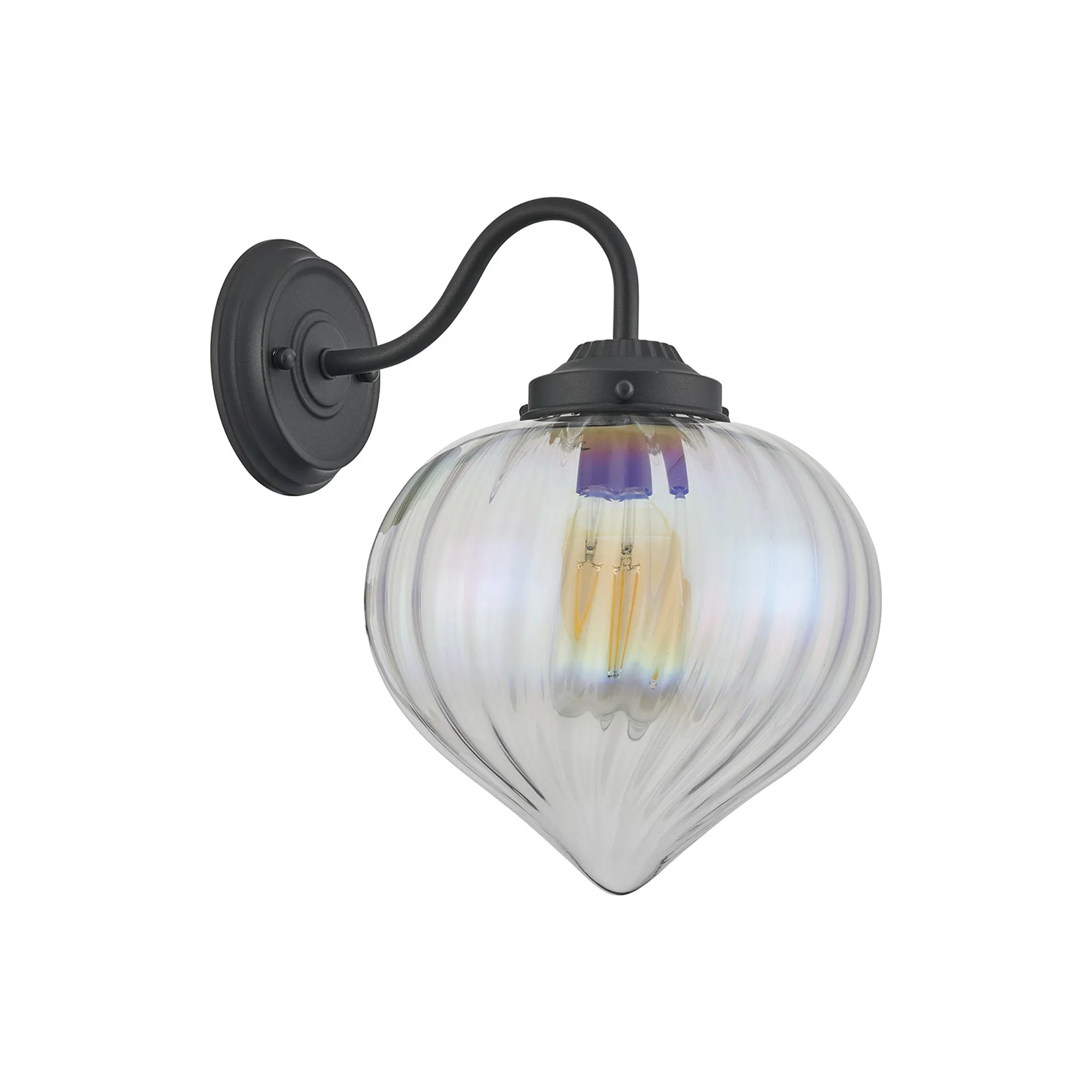 Grove Wall Light with Flower Bud Shade - Satin Black & Iridescent Faded