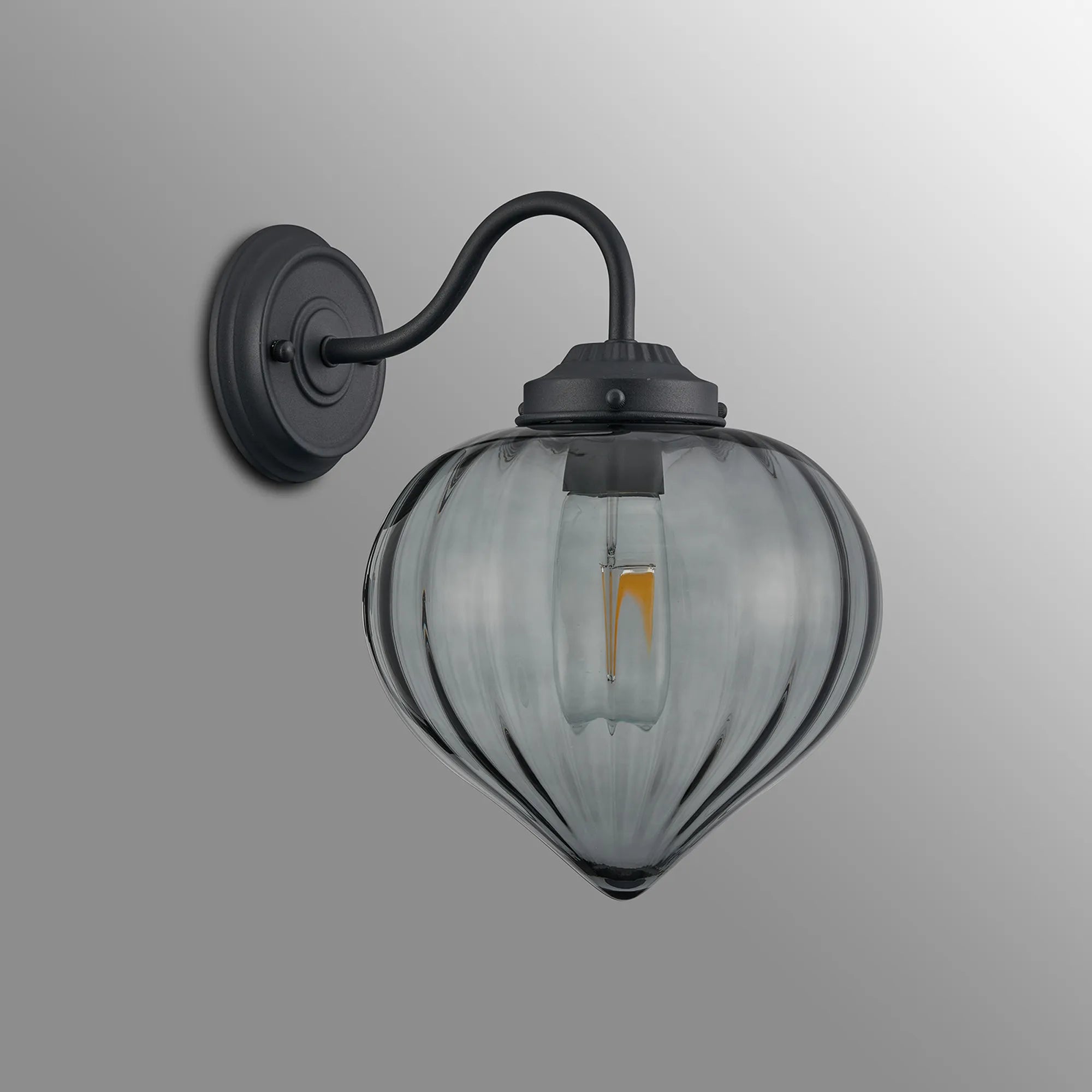 Grove Wall Light with Flower Bud Shade - Satin Black & Smoke