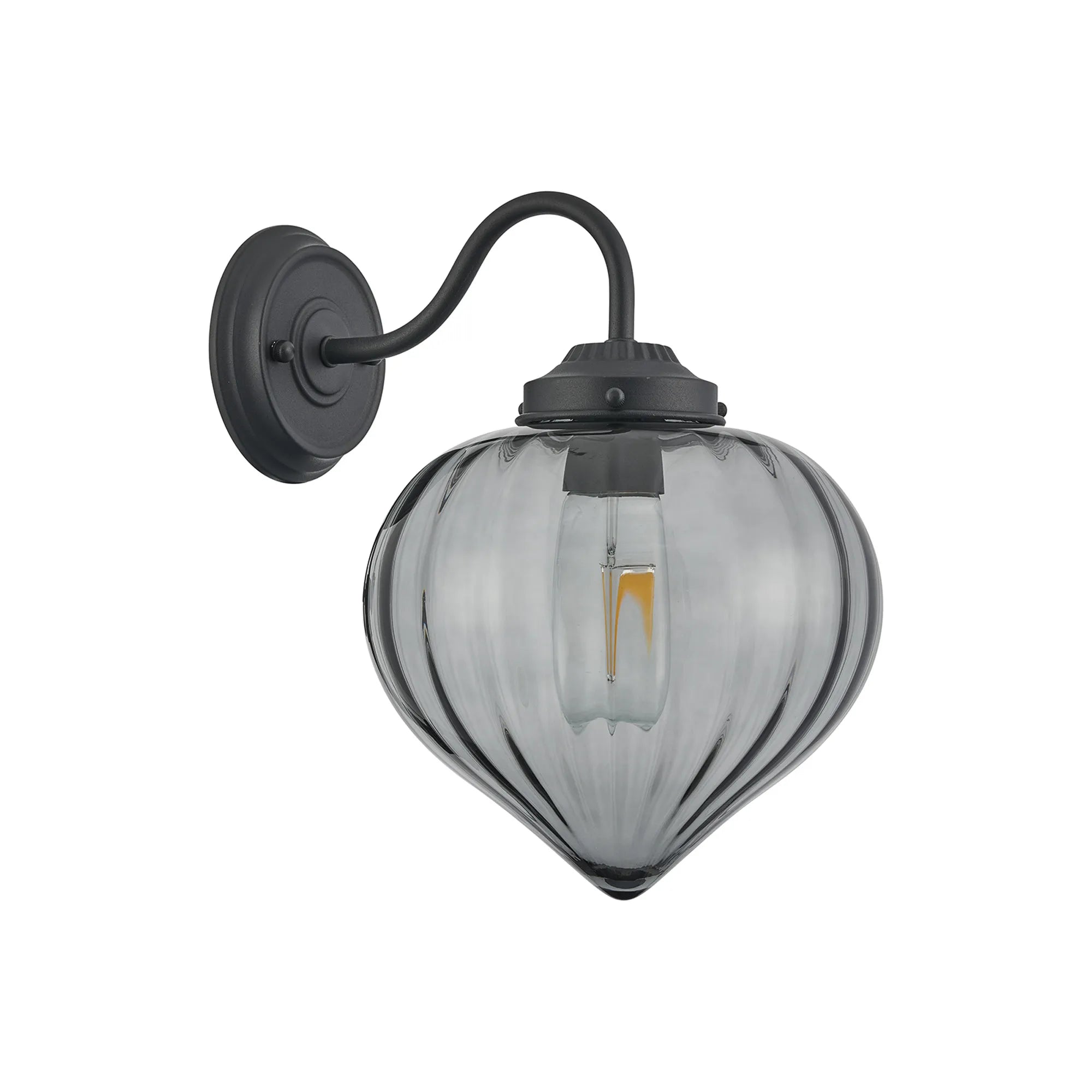 Grove Wall Light with Flower Bud Shade - Satin Black & Smoke
