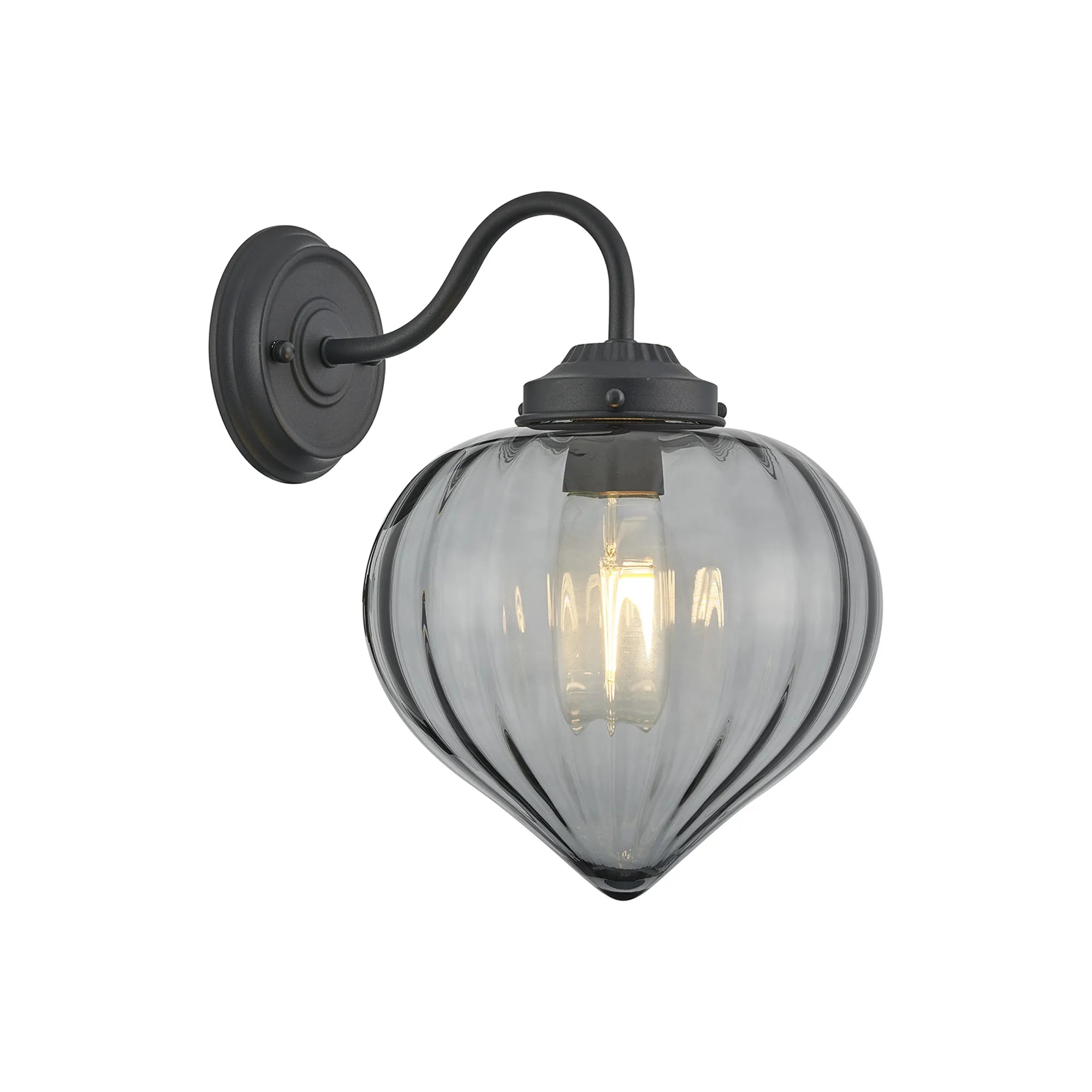 Grove Wall Light with Flower Bud Shade - Satin Black & Smoke