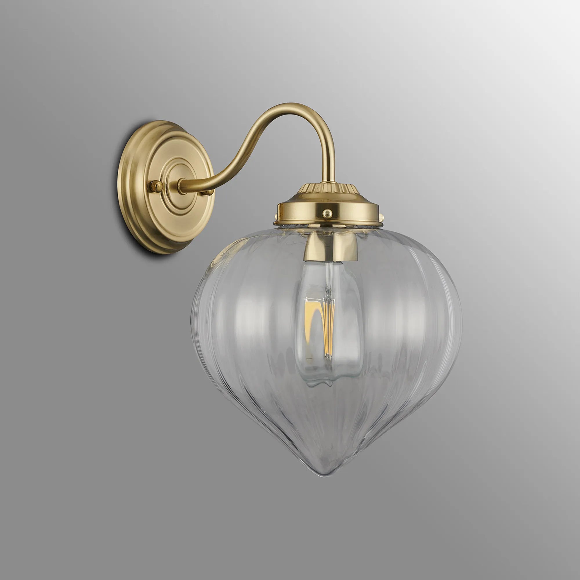 Grove Wall Light with Flower Bud Shade - Brass & Clear