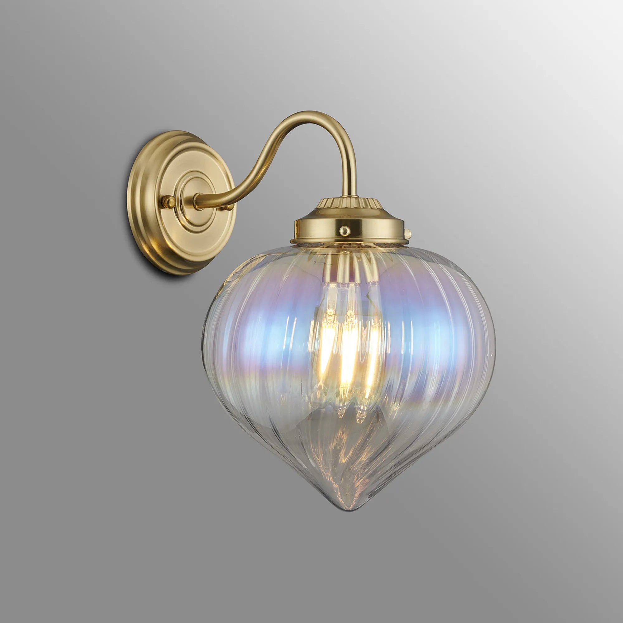 Grove Wall Light with Flower Bud Shade - Brass & Iridescent Faded
