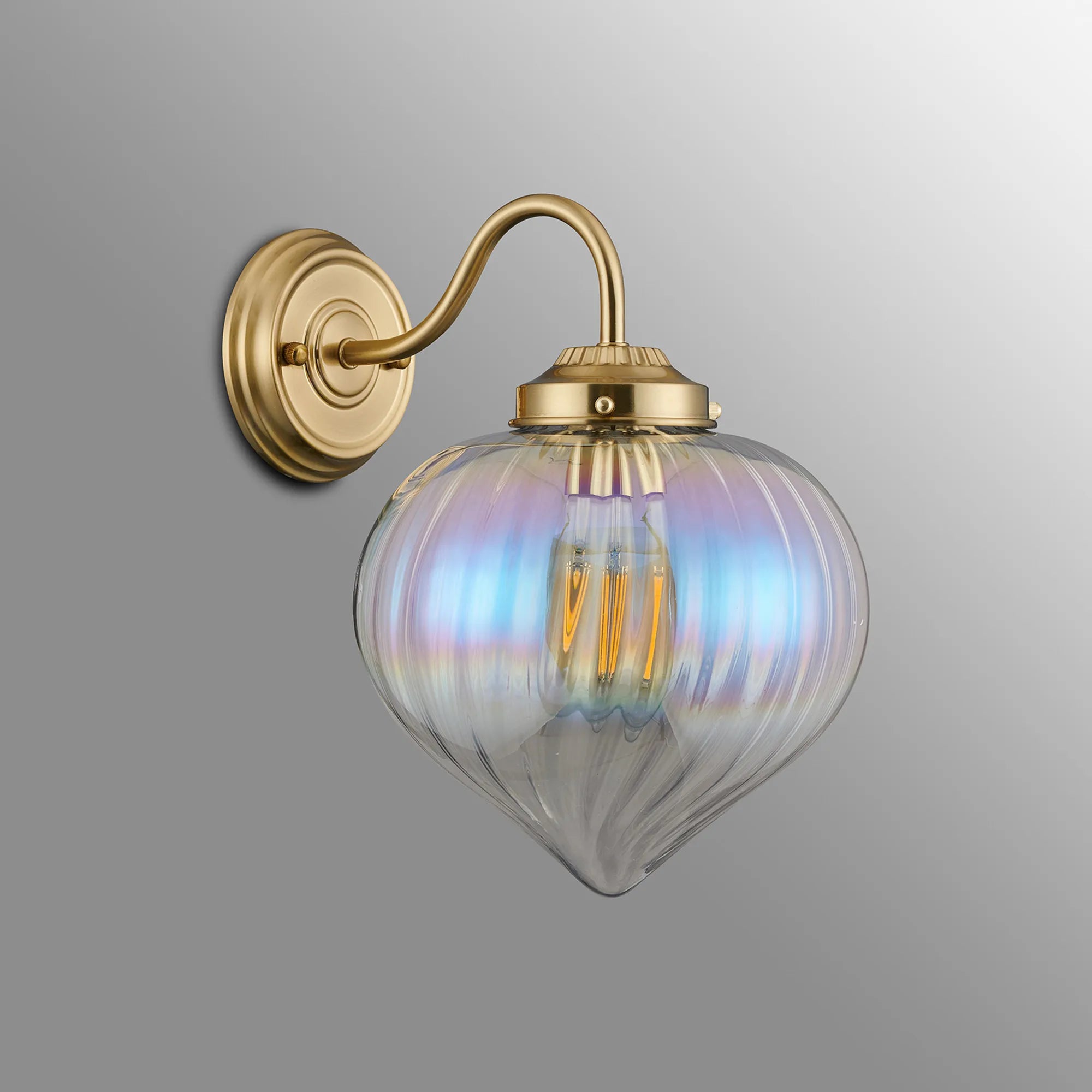 Grove Wall Light with Flower Bud Shade - Brass & Iridescent Faded