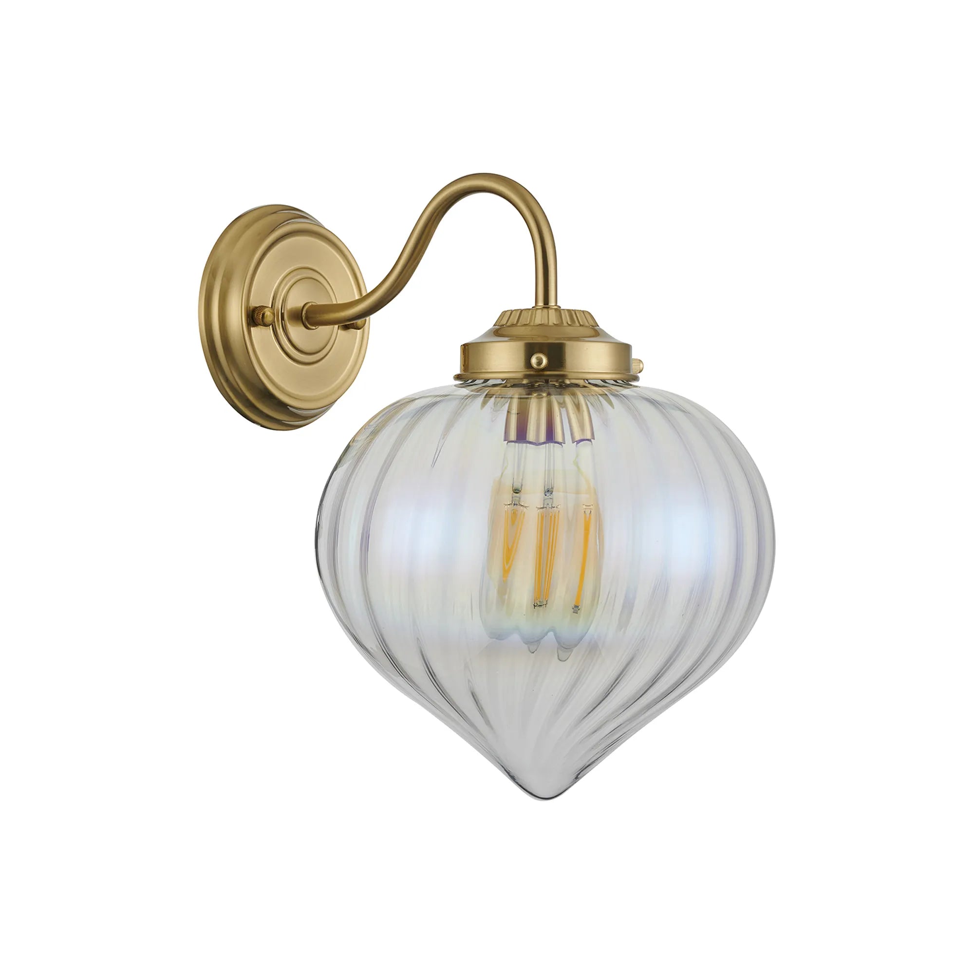 Grove Wall Light with Flower Bud Shade - Brass & Iridescent Faded